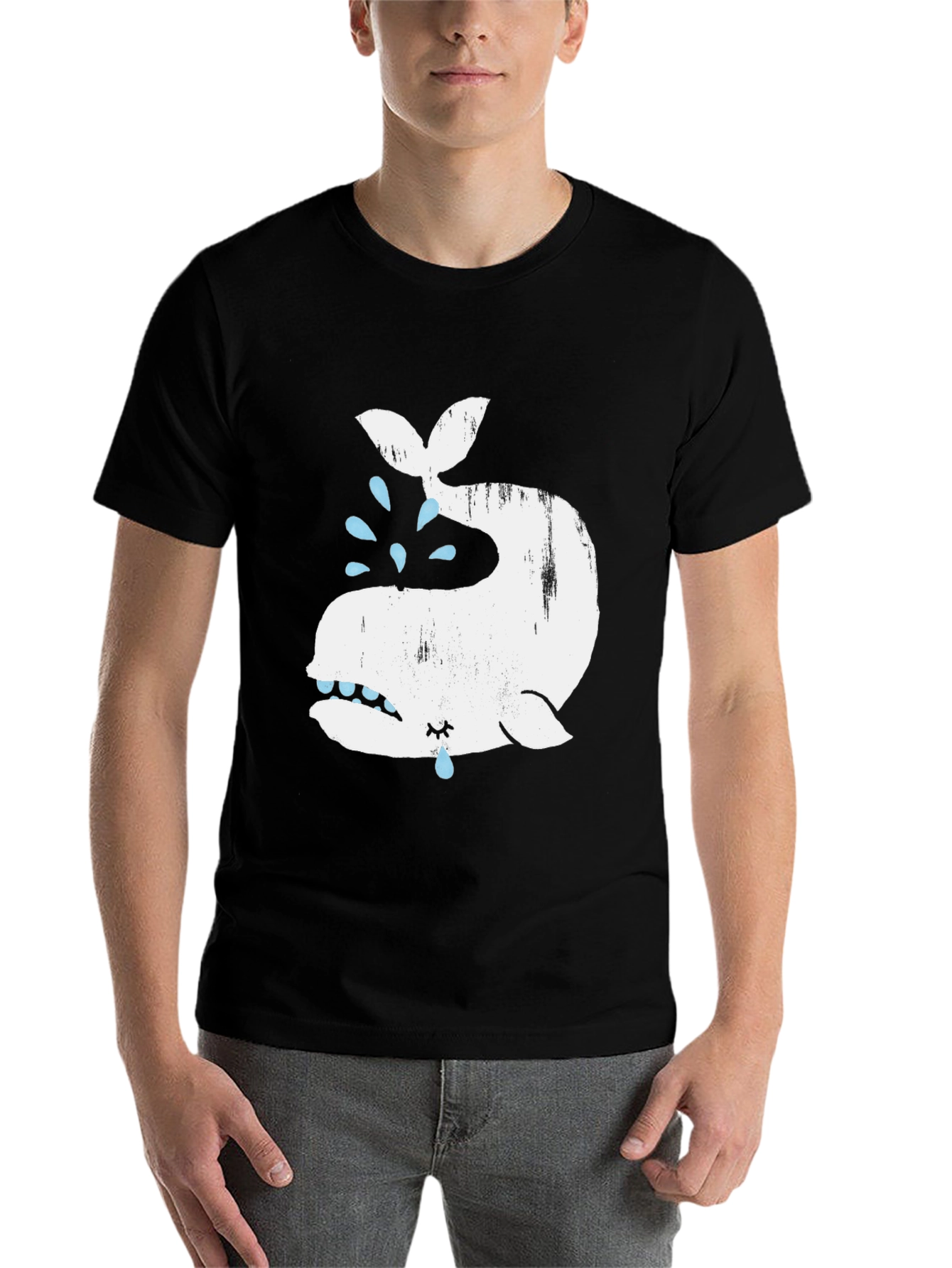 Black Crying Whale Graphic T-Shirt - Black Cotton Blend view 7