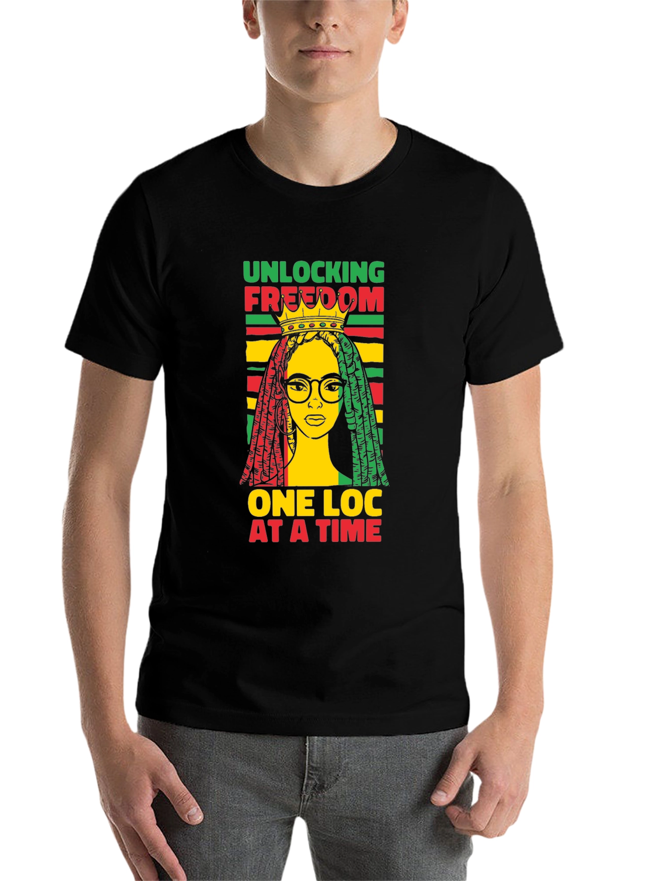 Black Unlocking Freedom Tee - Rasta Loc Design view 7
