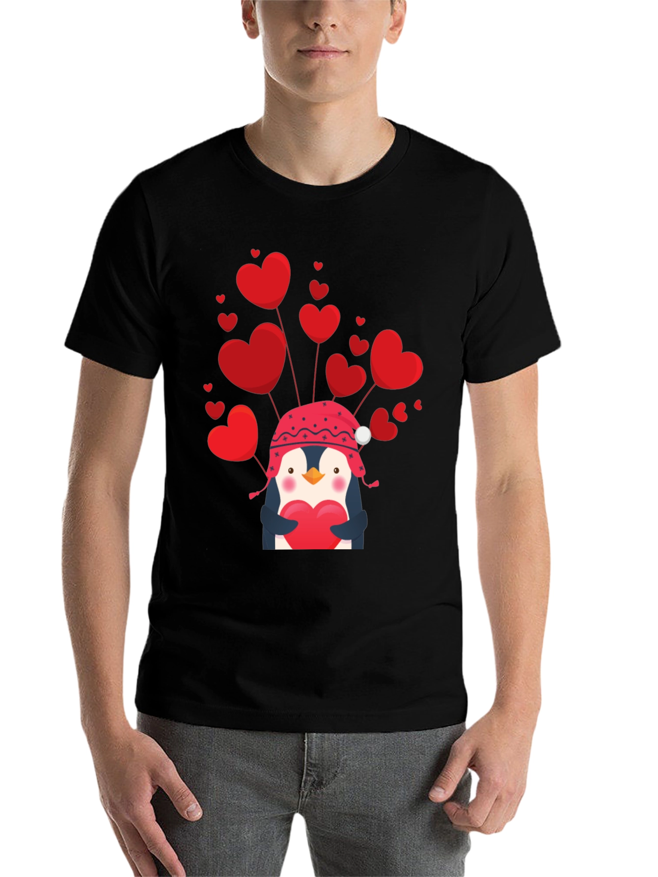 Black Valentine's Penguin Heart T-Shirt view 7