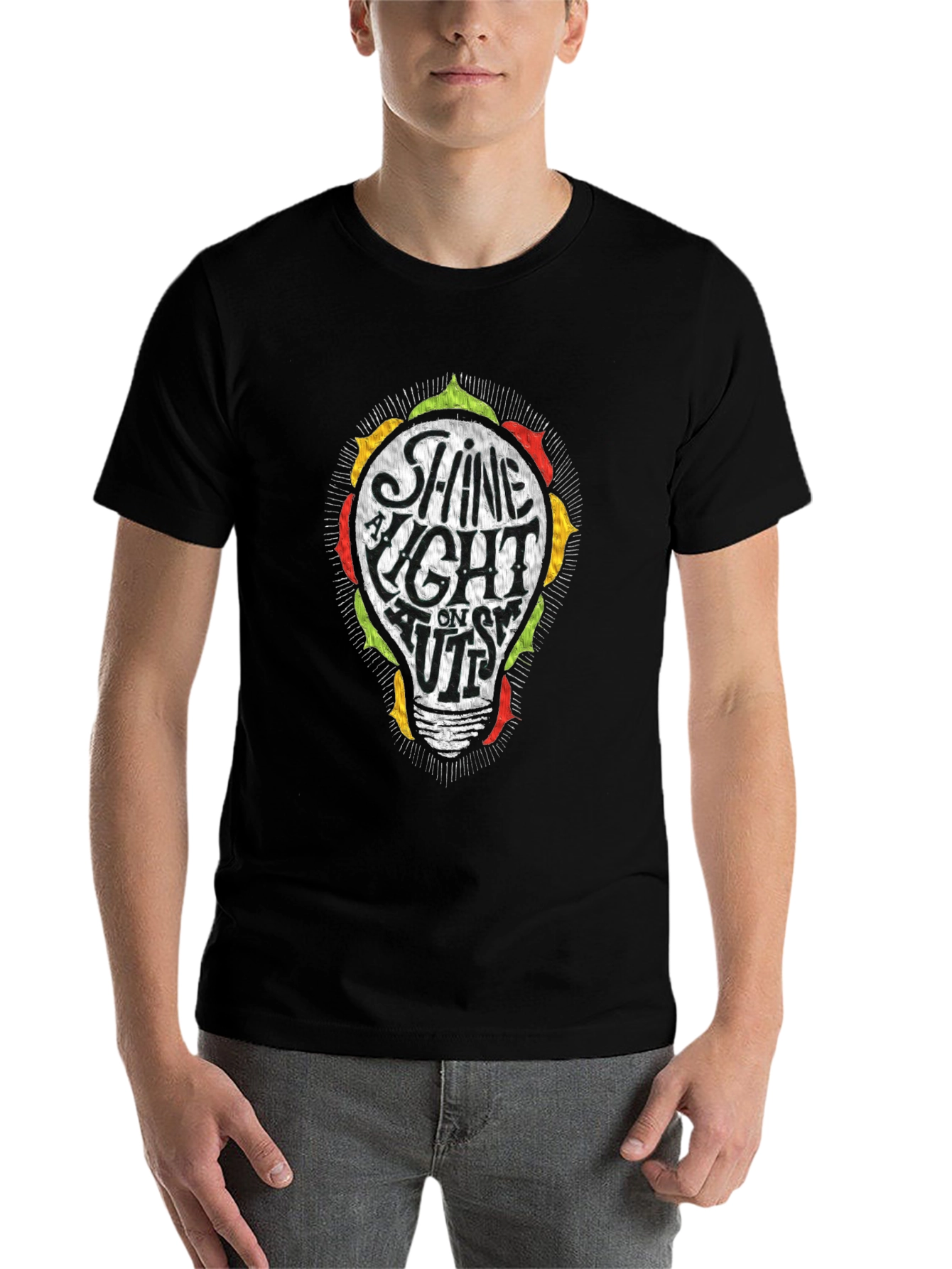 Black Shine A Light On Autism Awareness T-Shirt view 7