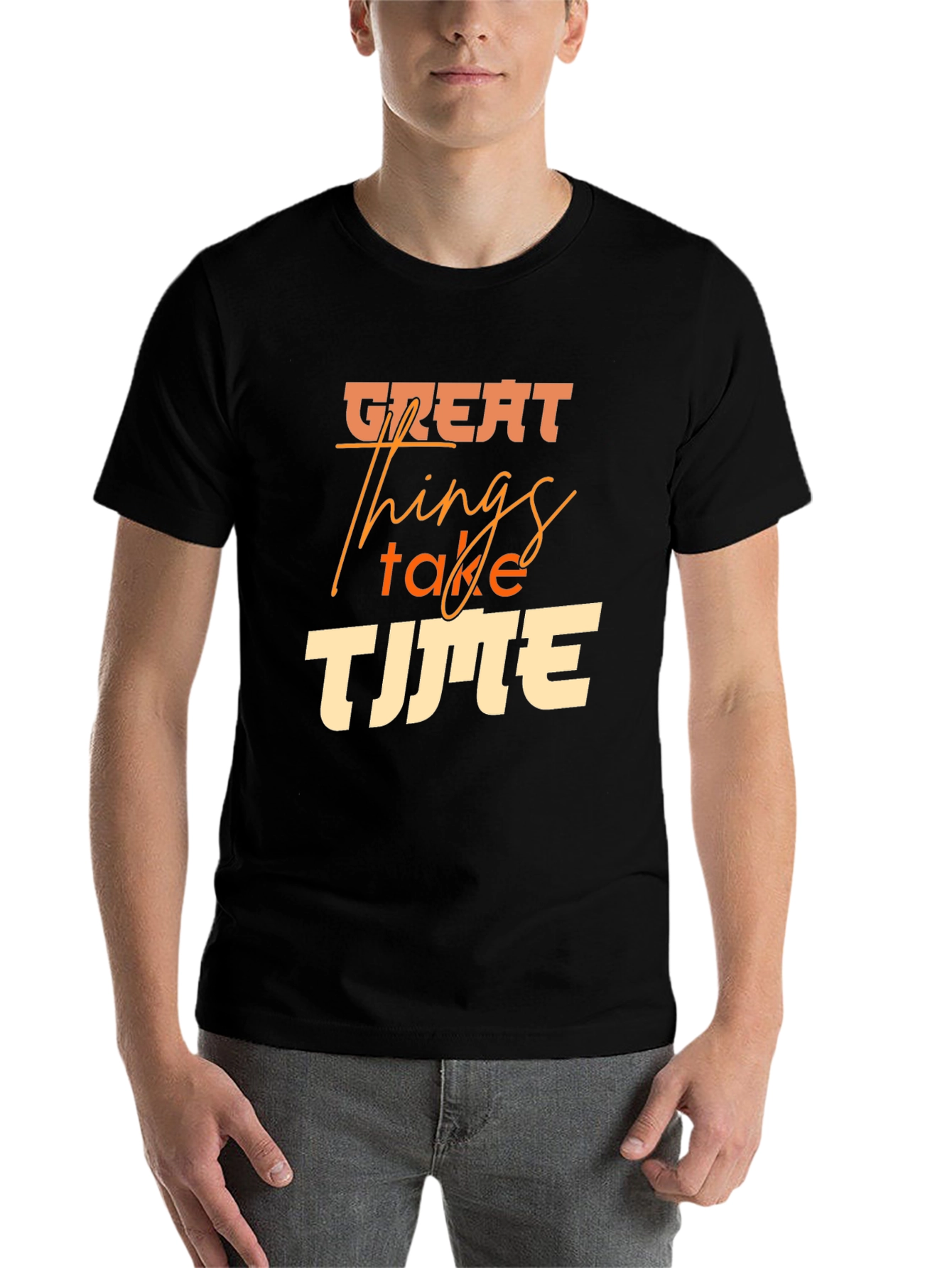 Black Great Things Take Time Black Graphic Tee view 7
