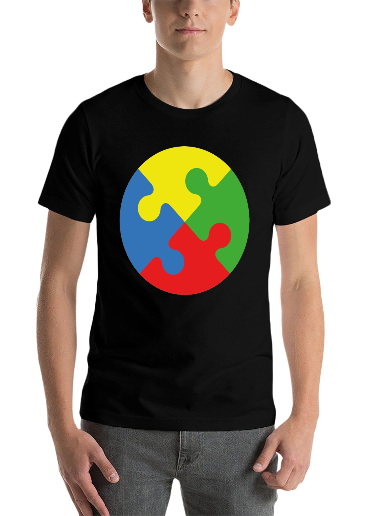 Black Autism Awareness Puzzle Piece Graphic T-Shirt view 7