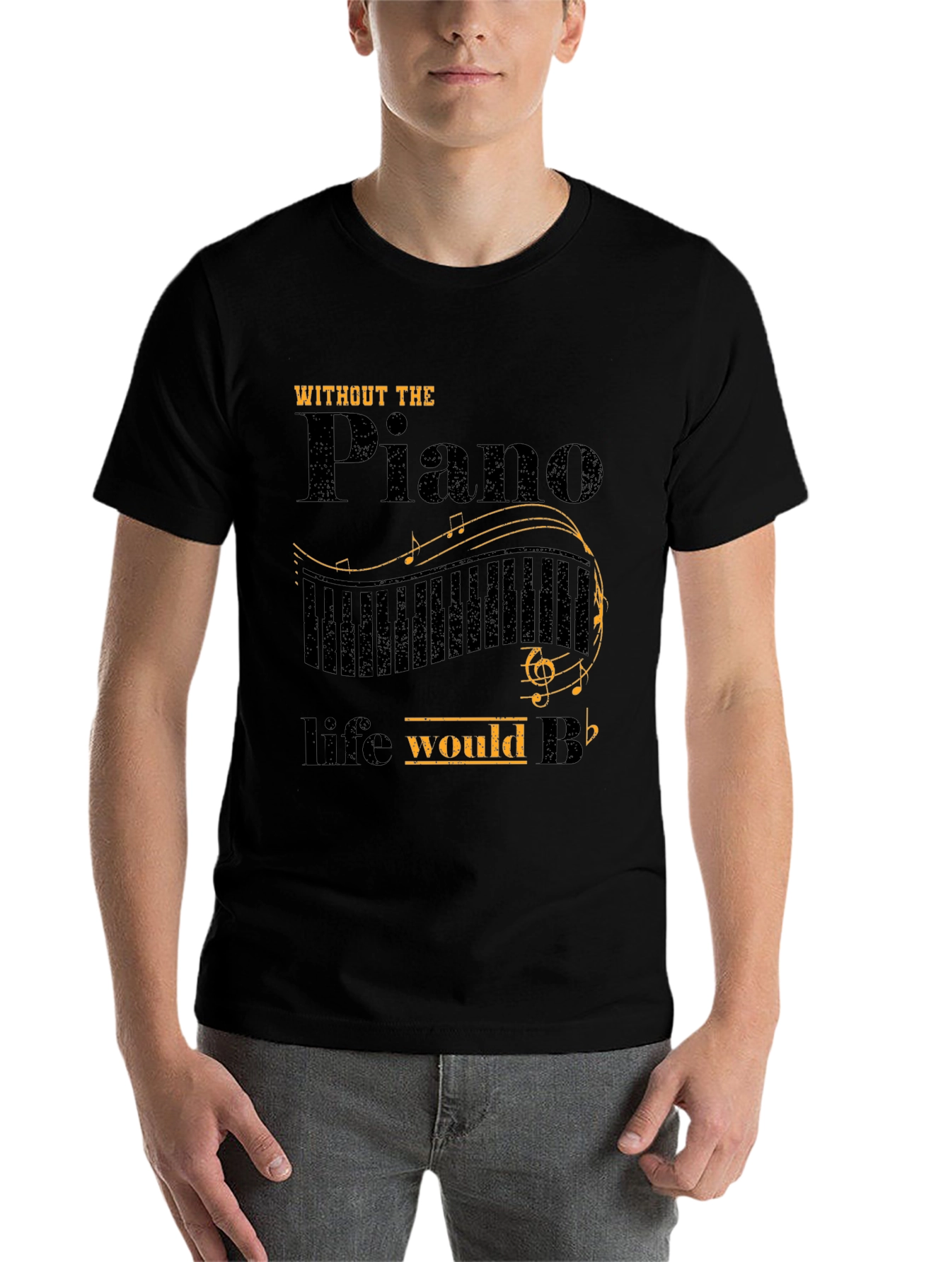 Black Piano Lover T-Shirt: Life Without Piano Would B Flat view 7