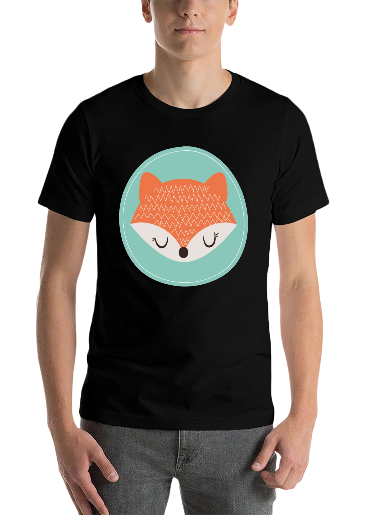 Black Cute Fox Graphic Tee - Unisex Black T-Shirt view 7