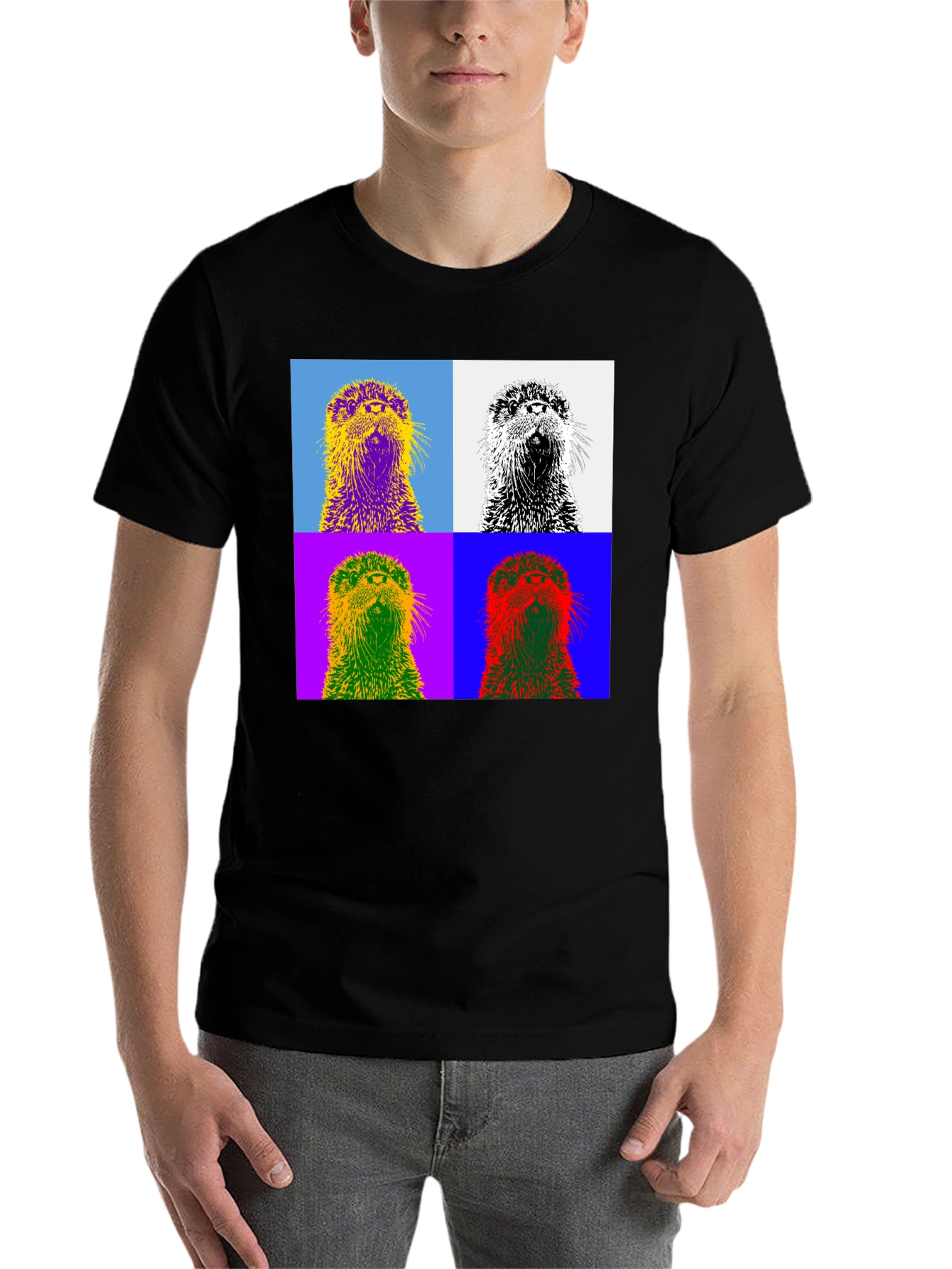 Black Pop Art Otter T-Shirt - Stylish Graphic Tee view 7