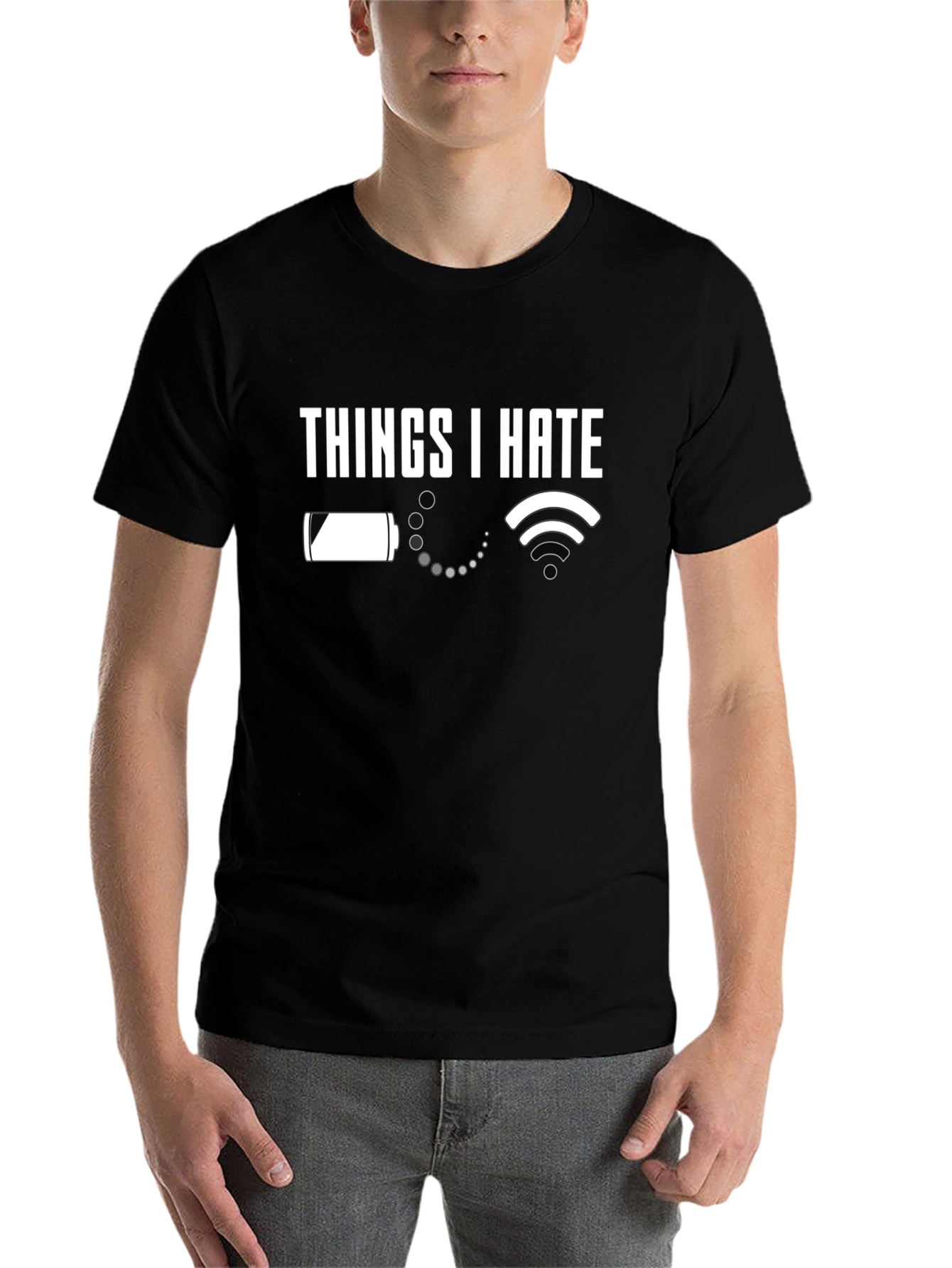 Black Things I Hate T-Shirt - Low Battery & No WiFi! view 7