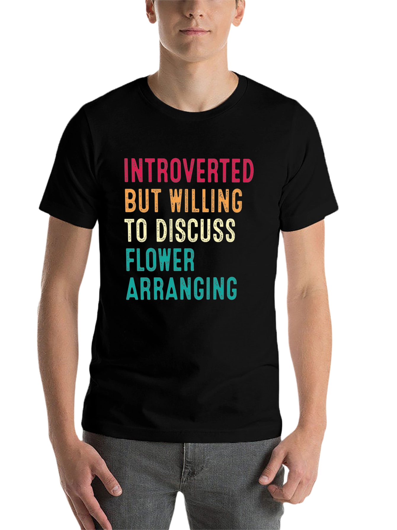 Black Introverted Flower Arranging Graphic Tee view 7