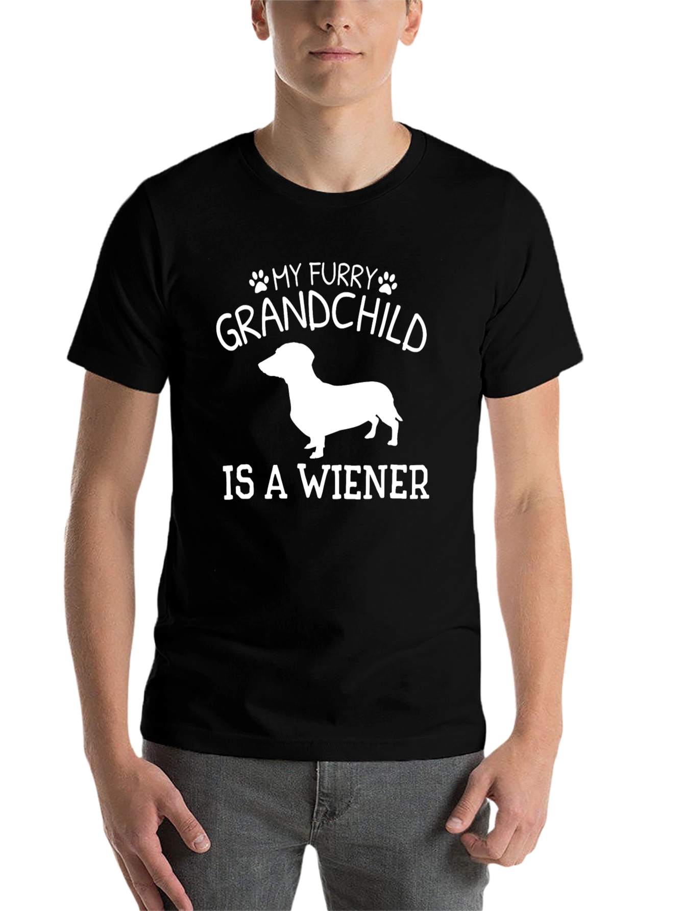 Black My Furry Grandchild is a Wiener Dog T-Shirt view 7