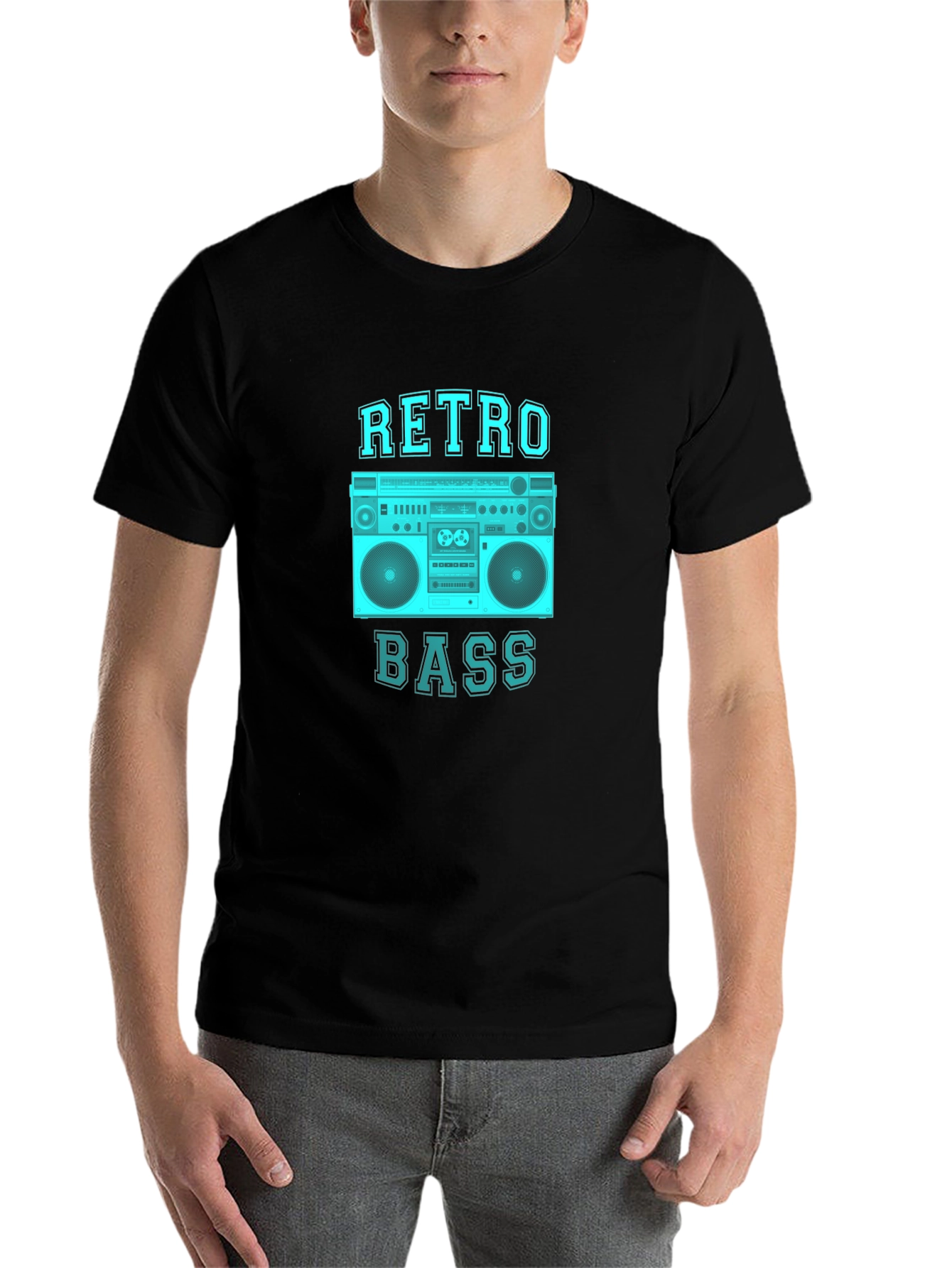 Black Retro Bass Graphic Tee - Black Cotton T-Shirt view 7