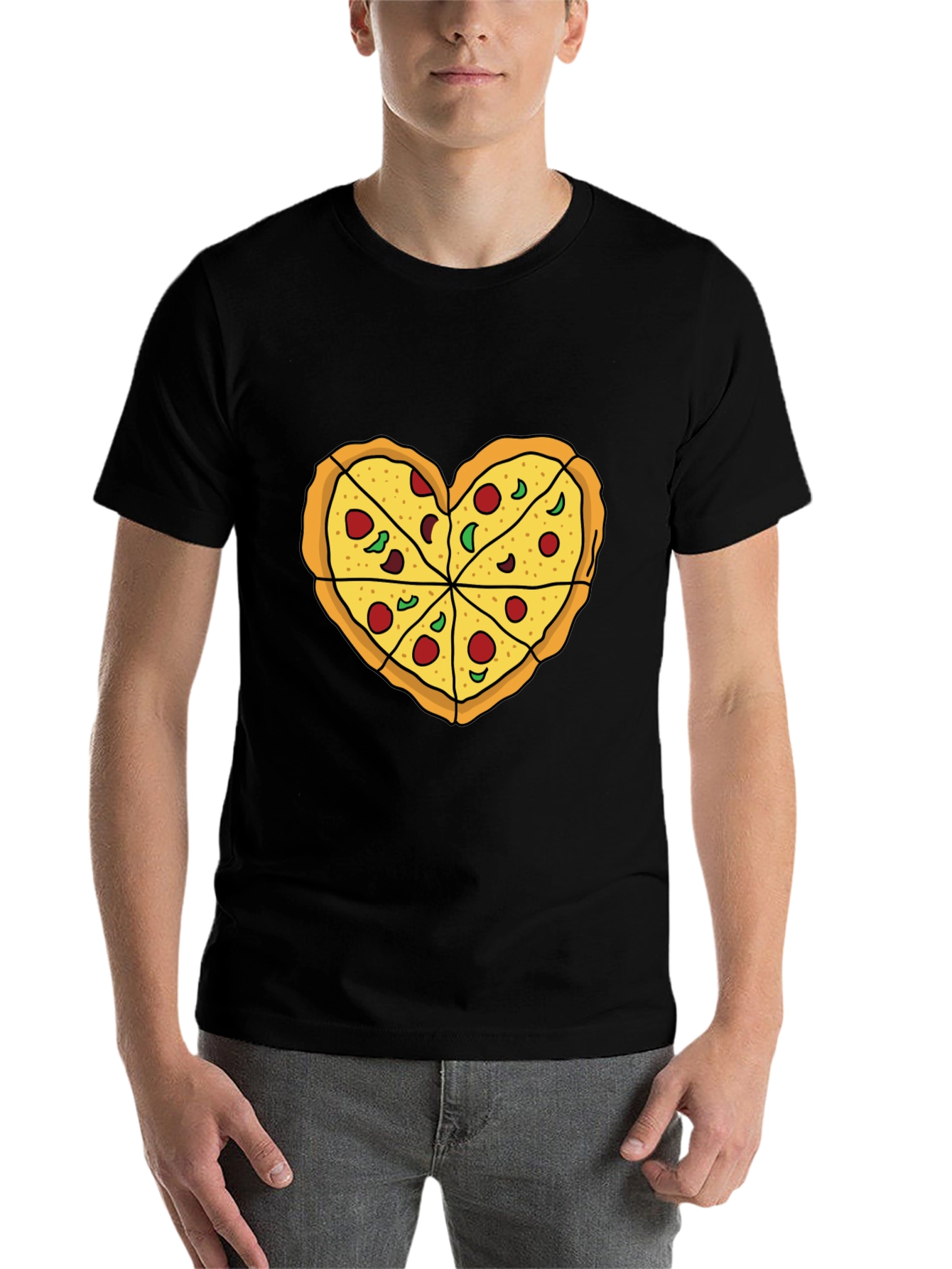 Black Pizza Heart Graphic Tee -  Food Lover's T-Shirt view 7