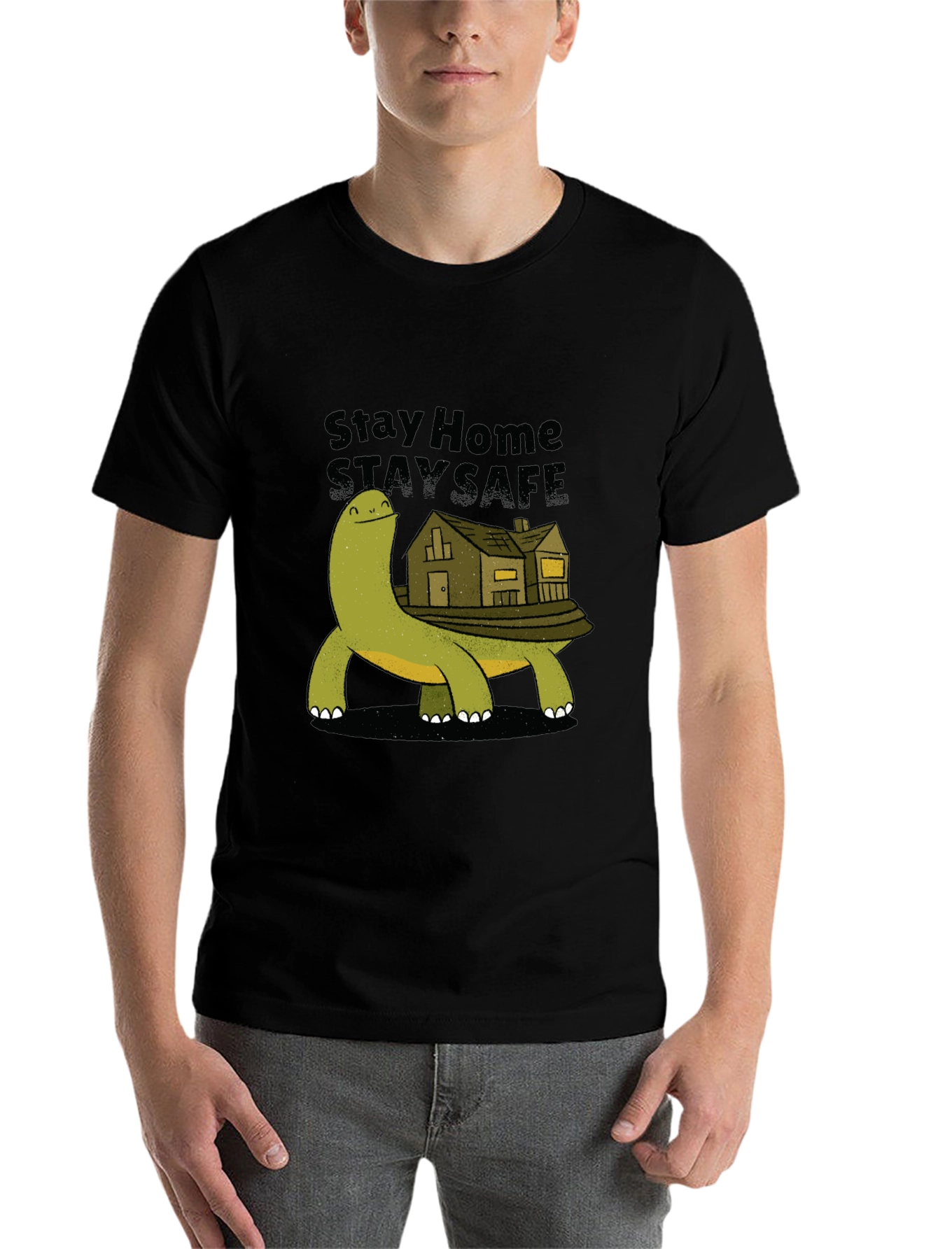 Black Stay Home Stay Safe Turtle House T-Shirt view 7