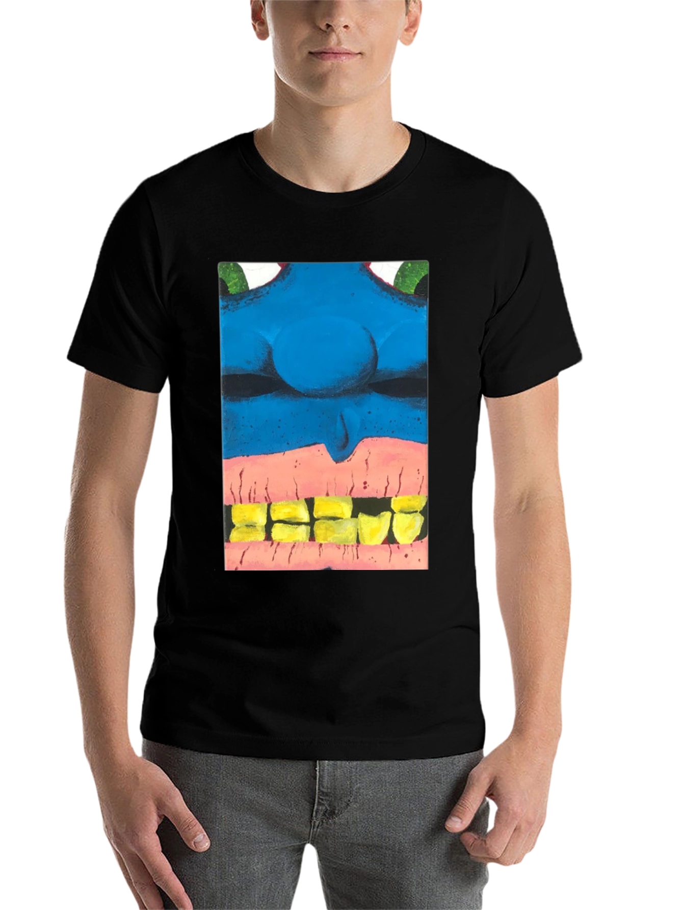 Black Blue Monster Face Graphic Tee - Unique Design view 7