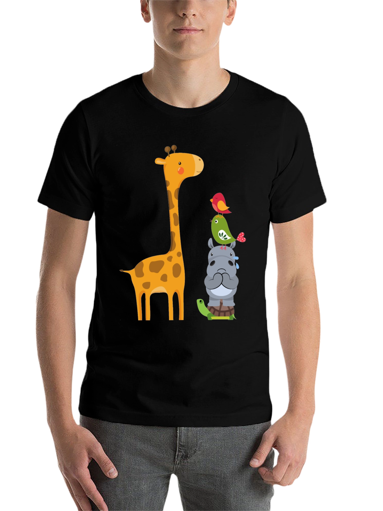 Black Cute Animal Stack T-Shirt view 7