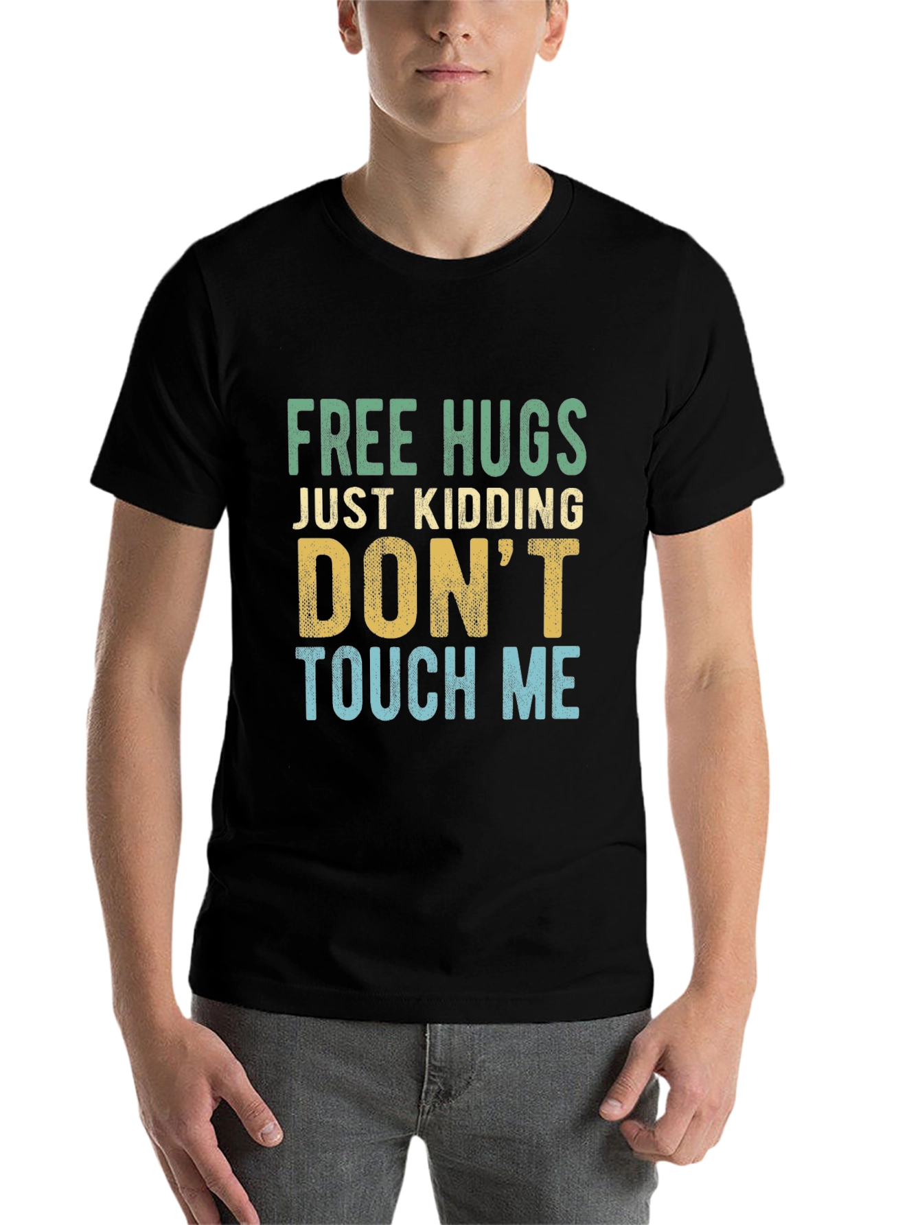Black Funny Introvert Tee: Free Hugs, Just Kidding! view 7