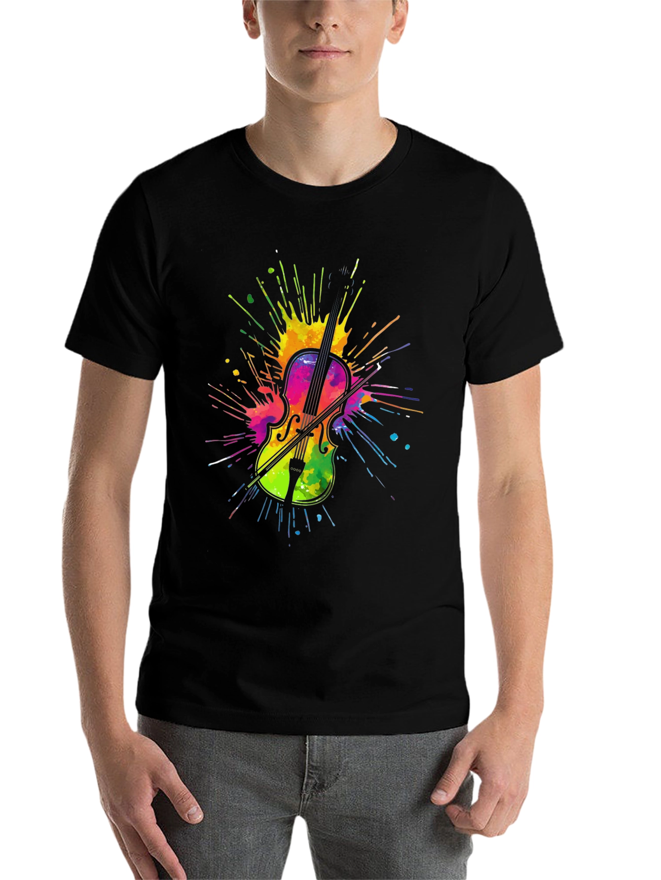 Black Colorful Violin Graphic Tee view 7