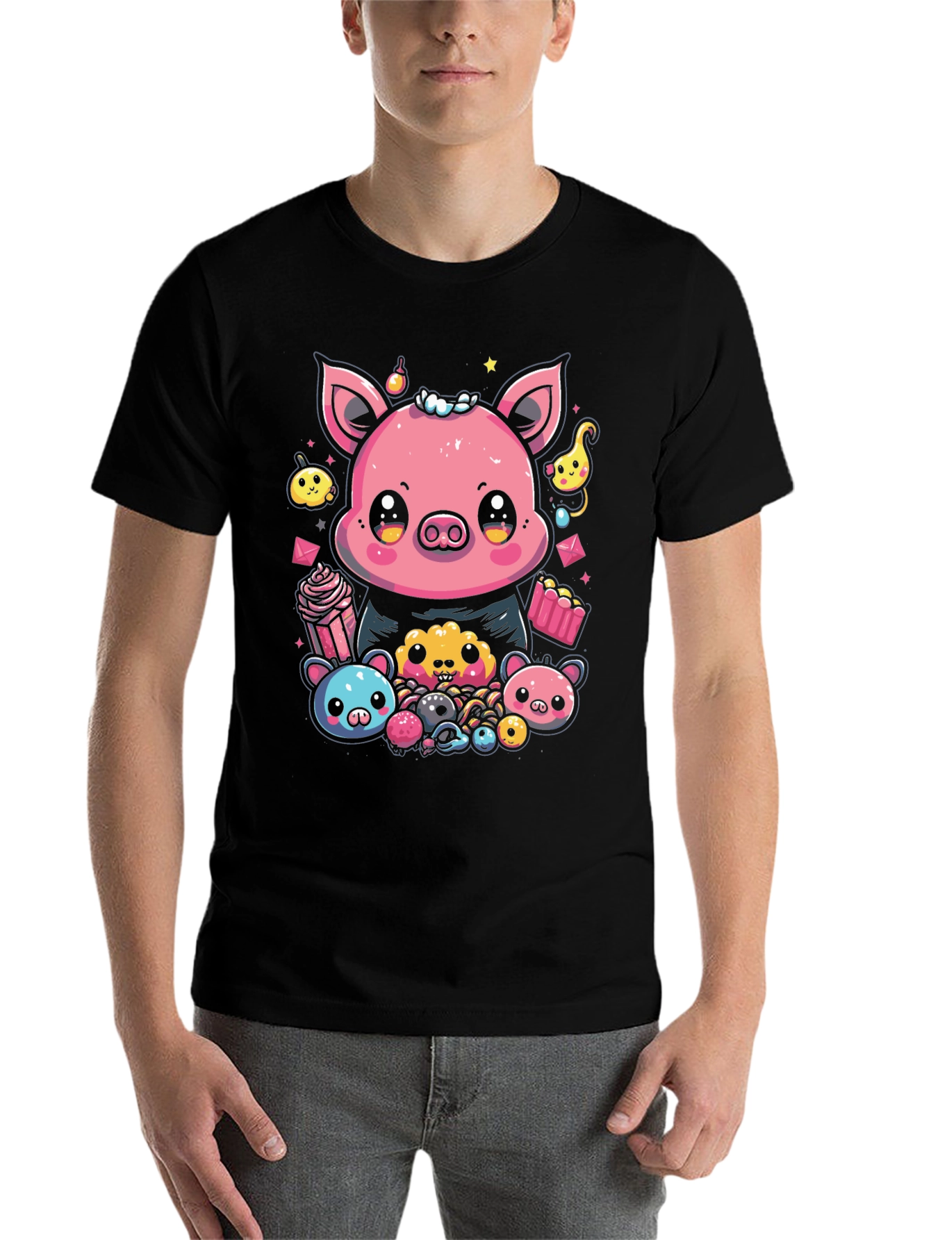 Black Kawaii Piggy T-Shirt - Cute Cartoon Graphic Tee view 7