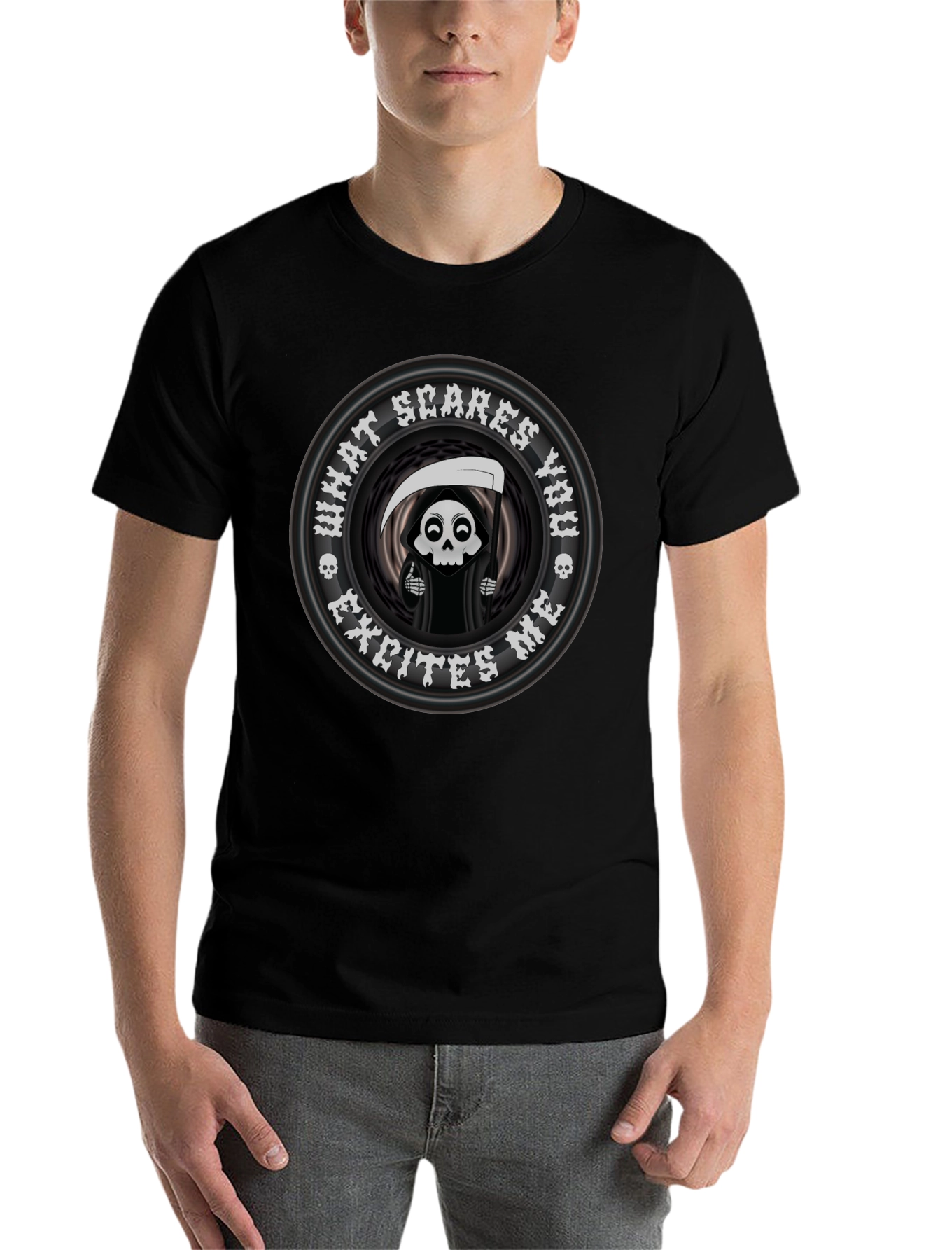 Black Funny Grim Reaper 'What Scares You' Graphic T-Shirt view 7
