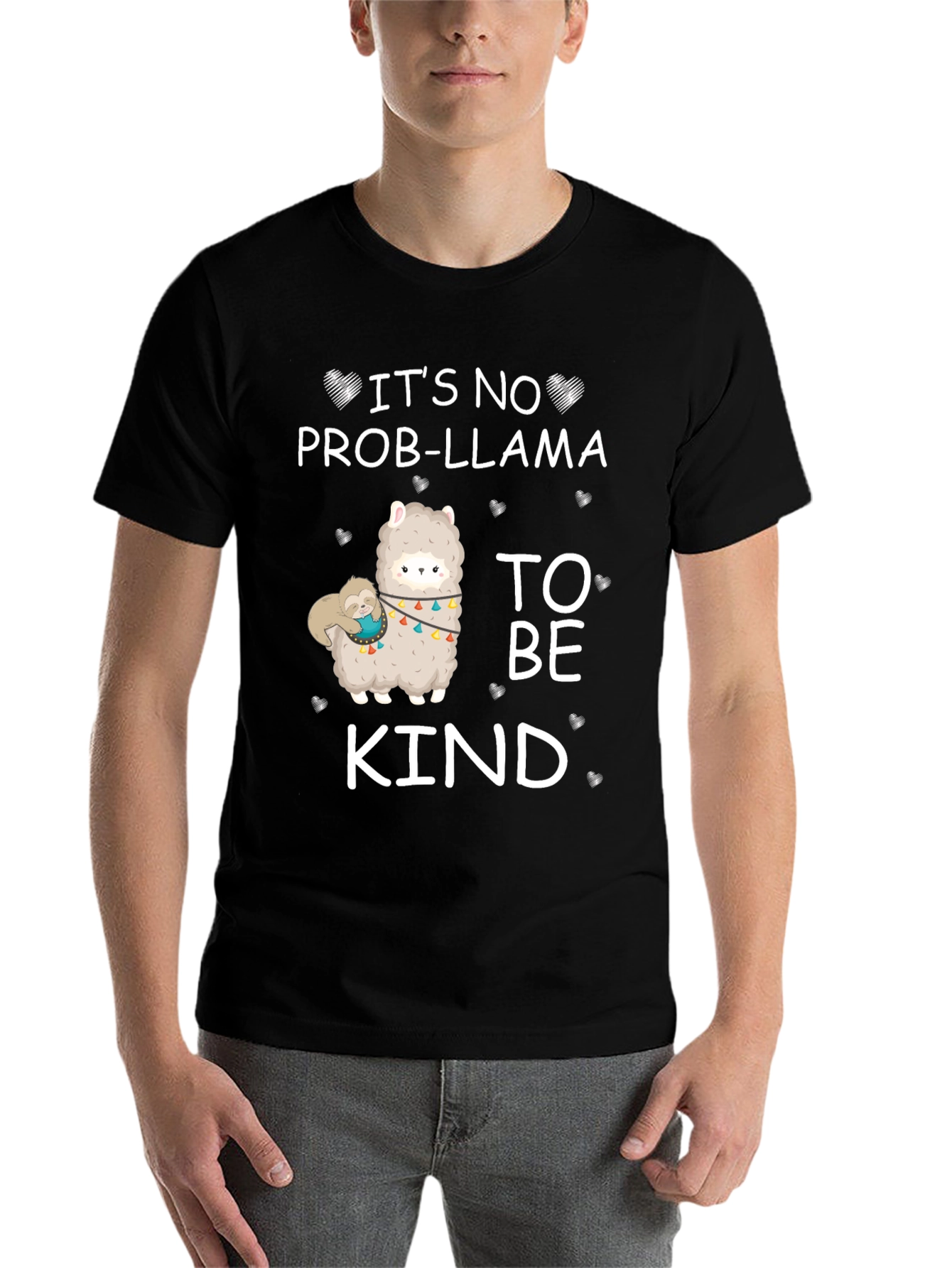 Black It's No Prob-Llama To Be Kind Graphic T-Shirt view 7