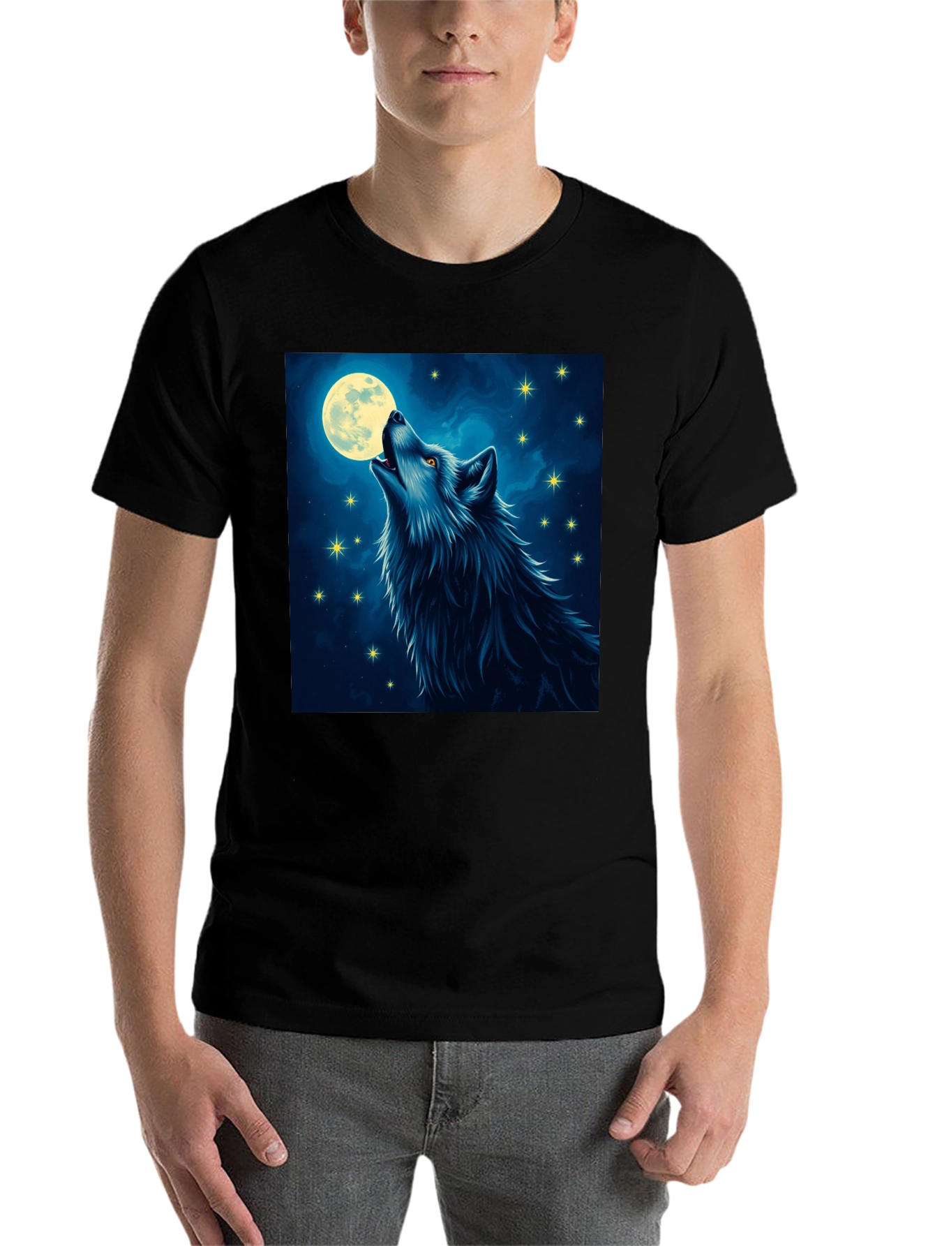 Black Wolf Moon T-Shirt - Mystical Night Design view 7