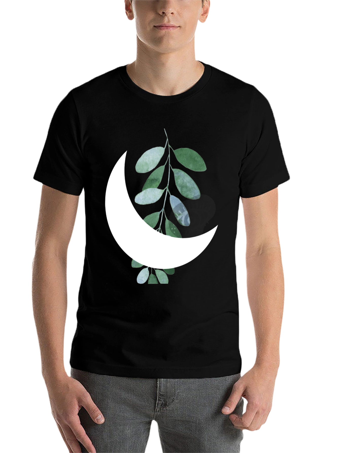 Black Moon & Leaf Graphic Black T-Shirt view 7