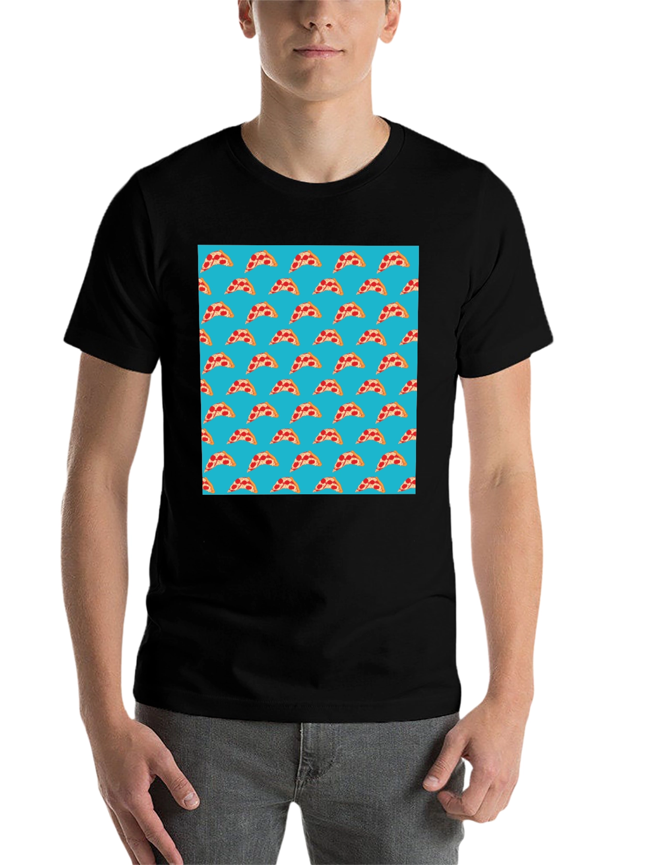 Black Pizza Slice Pattern T-Shirt - Fun Foodie Style view 7