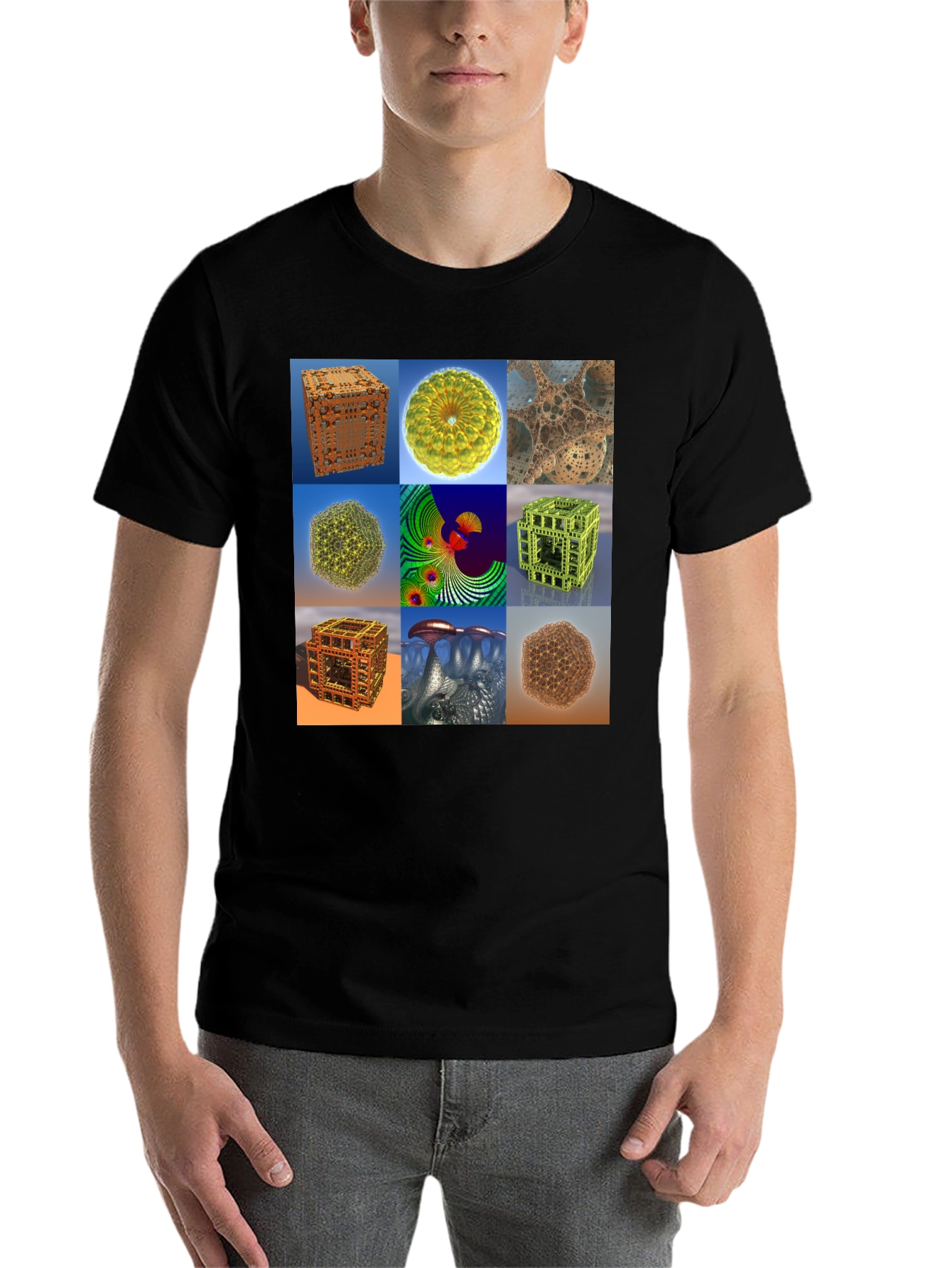 Black Fractal Art Print Tee - Unique Design T-Shirt view 7