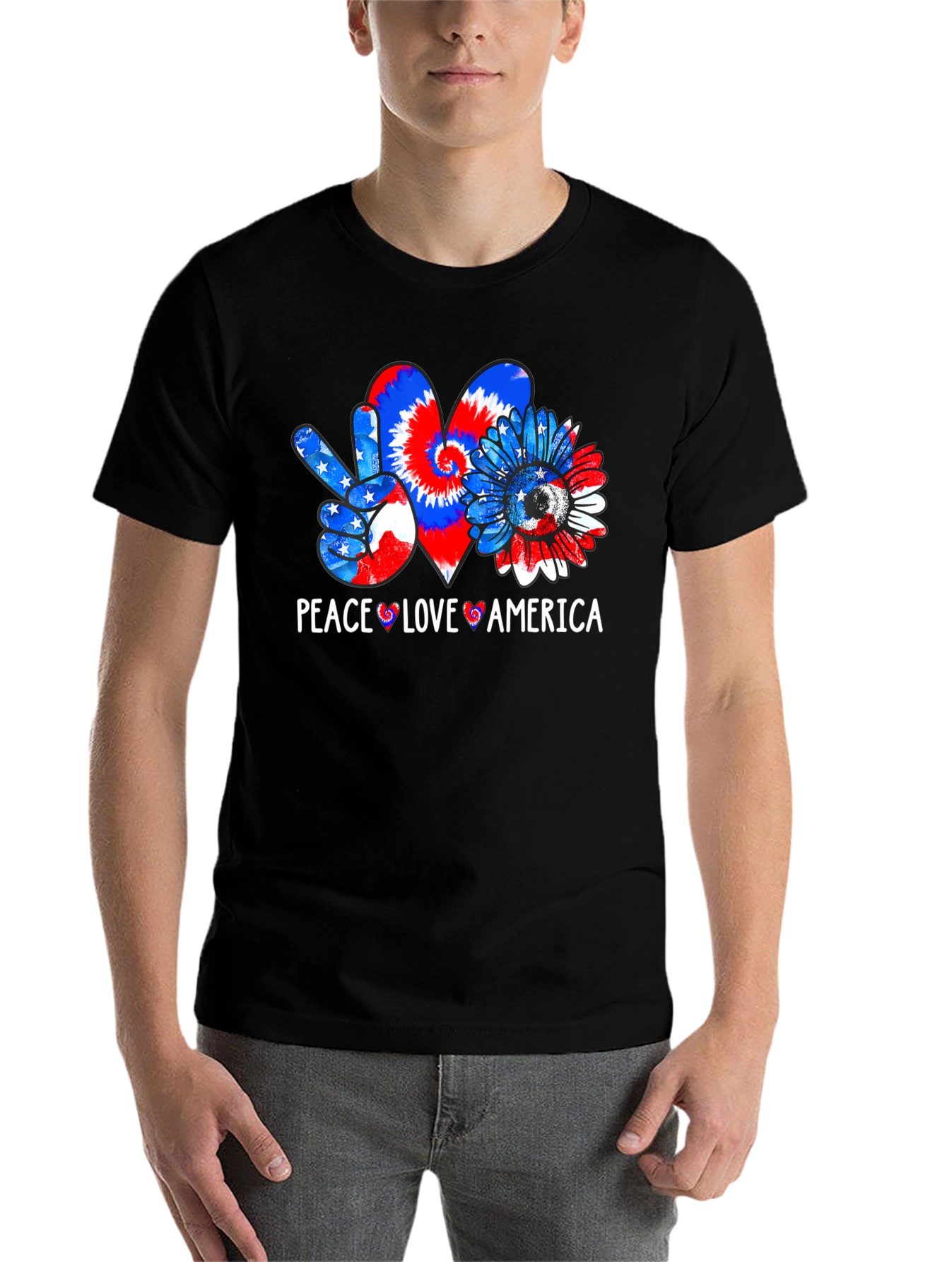 Black Patriotic Peace Love America T-Shirt view 7