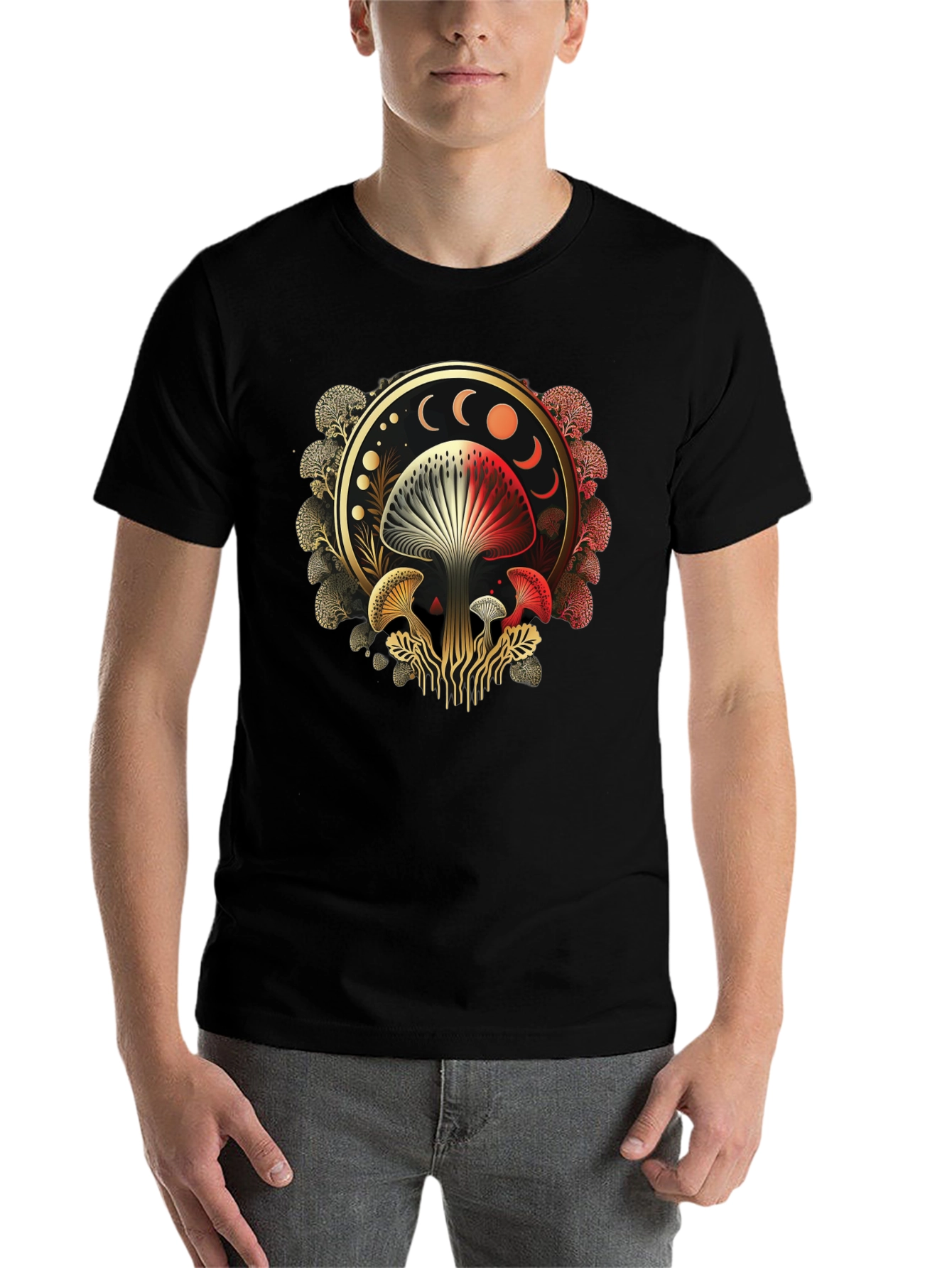 Black Mystic Mushroom Moon Phase Graphic Tee view 7