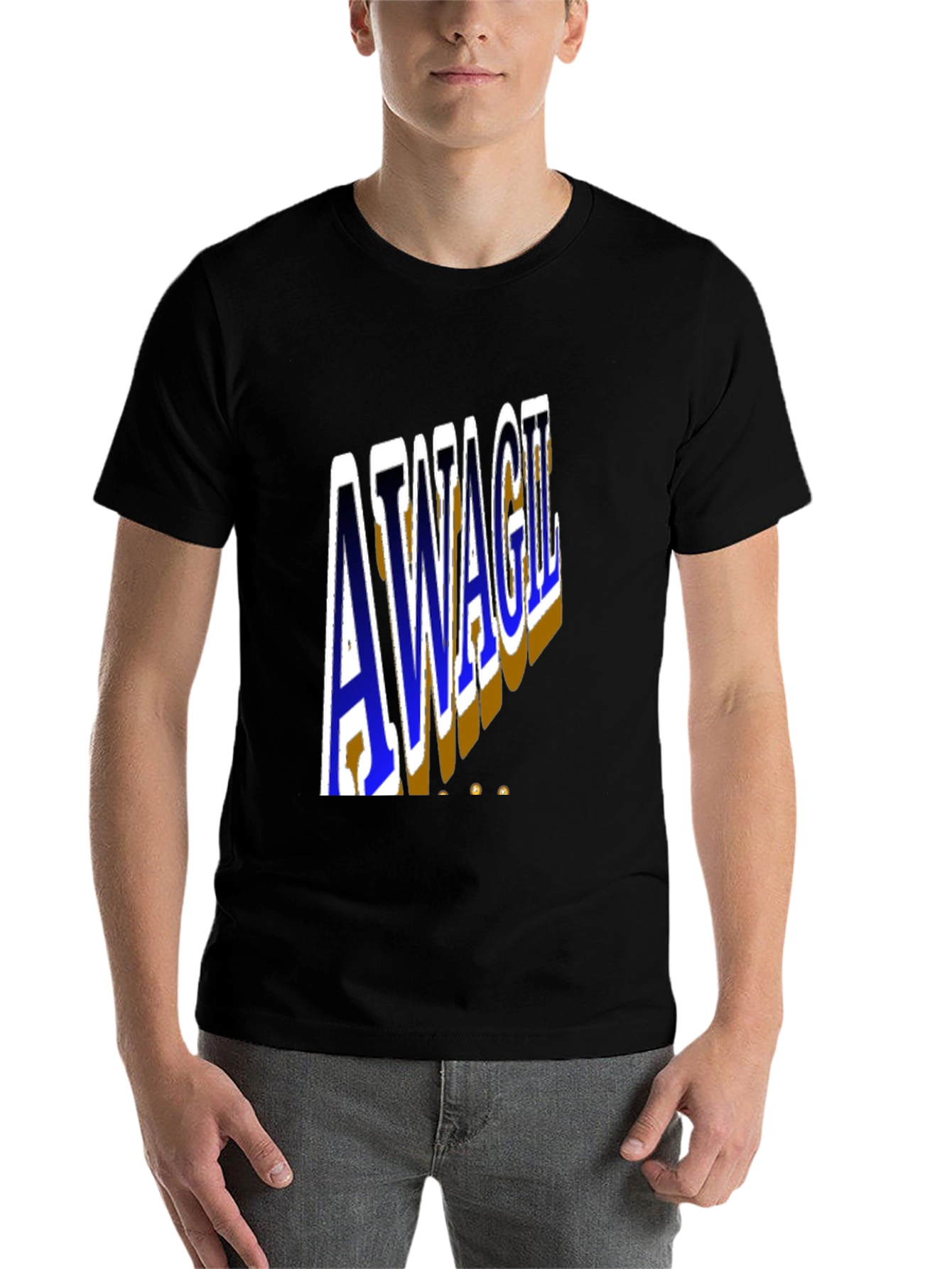 Black Unique AWAGIL Graphic Black T-Shirt view 7