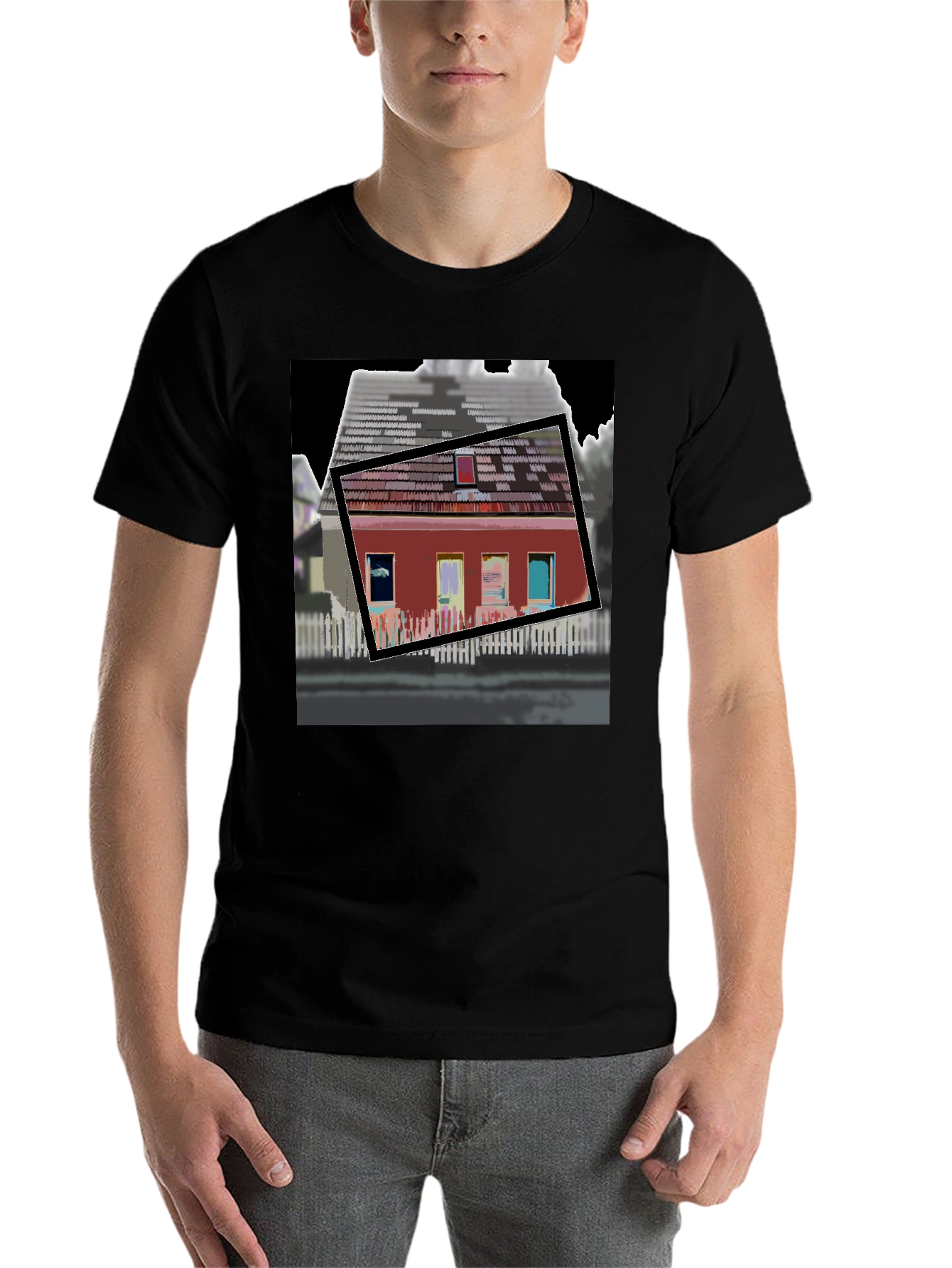 Black Modern House Graphic T-Shirt view 7