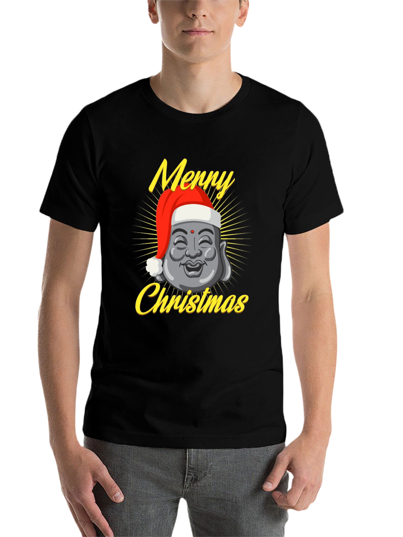 Black Merry Christmas Buddha T-Shirt view 7