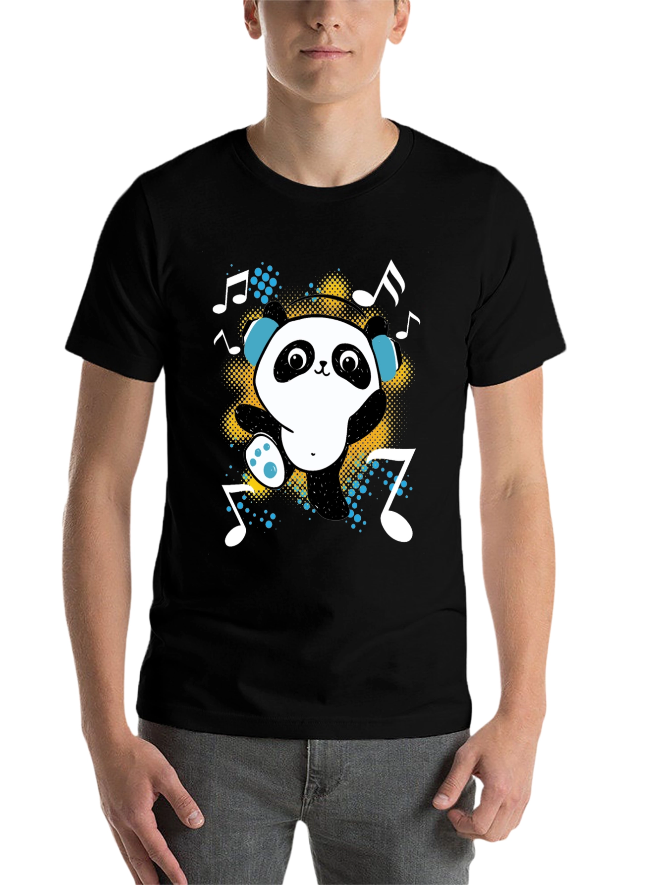 Black Dancing Panda Graphic Tee - Black Cotton T-Shirt view 7