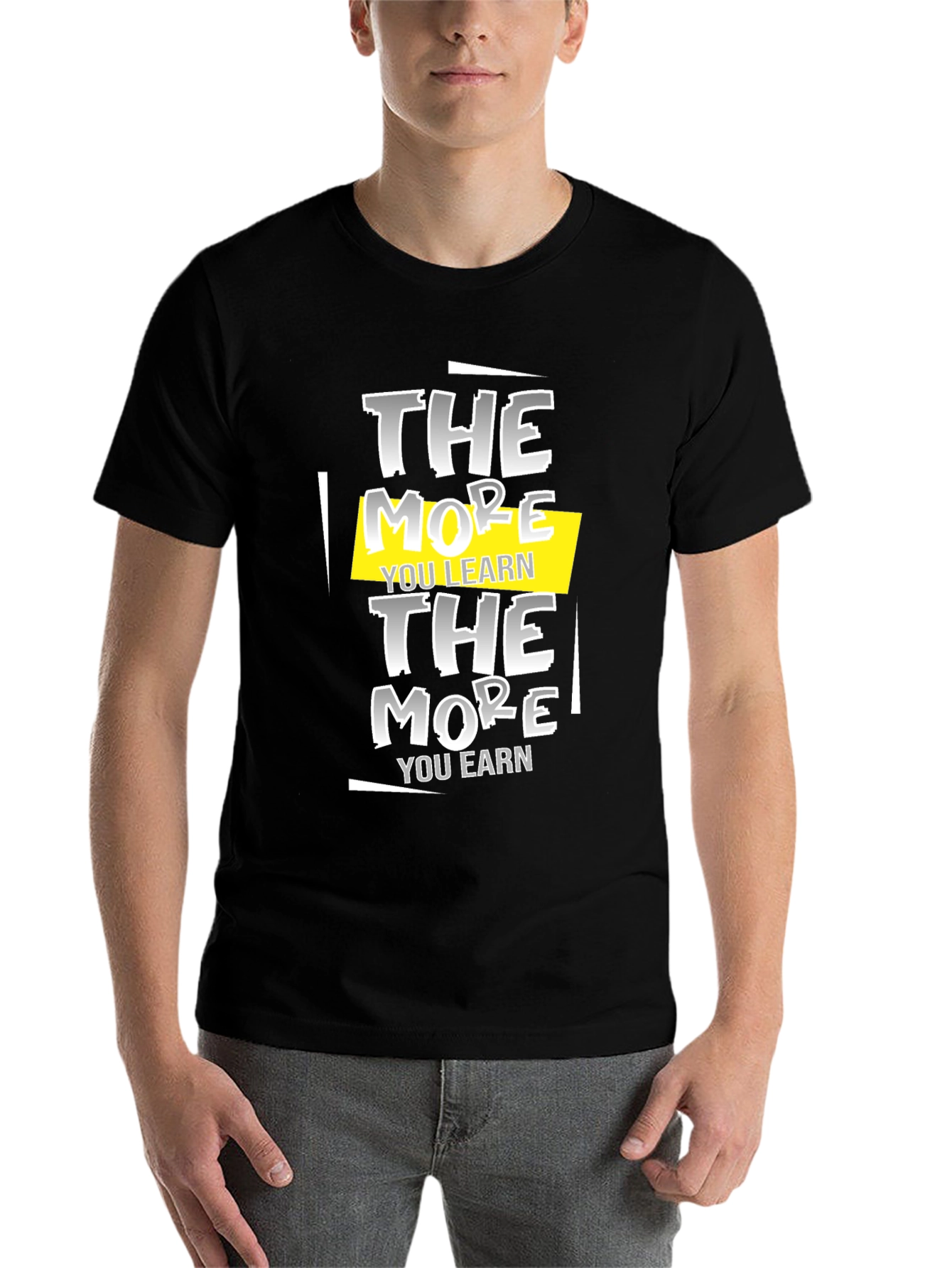 Black The More You Learn Graphic Tee - Motivational Shirt view 7