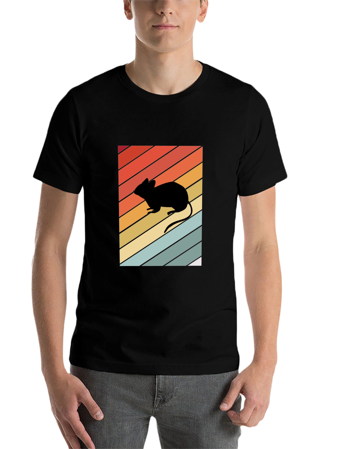 Black Retro Mouse Silhouette Graphic T-Shirt view 7