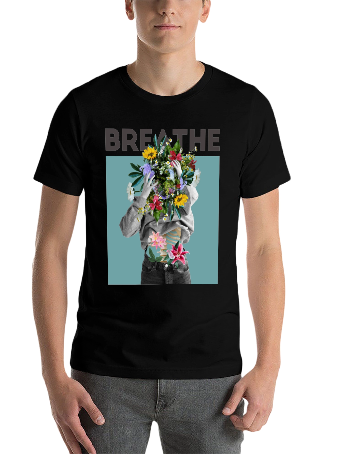 Black Breathe Floral Graphic Black T-Shirt view 7