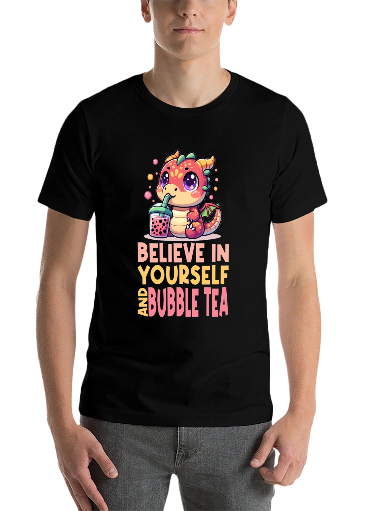 Black Believe In Yourself & Bubble Tea T-Shirt view 7