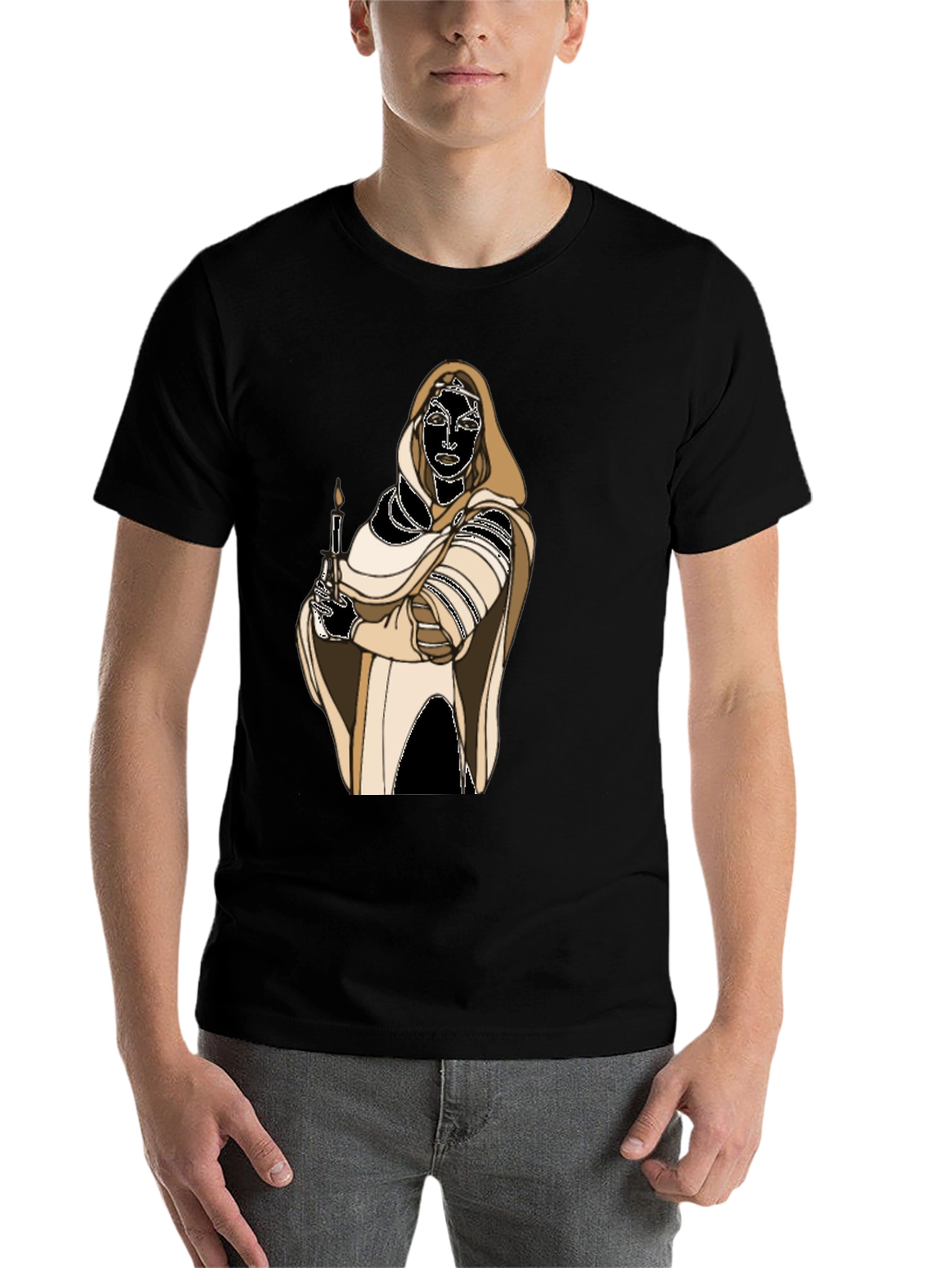 Black Hooded Figure Candle Graphic Tee view 7