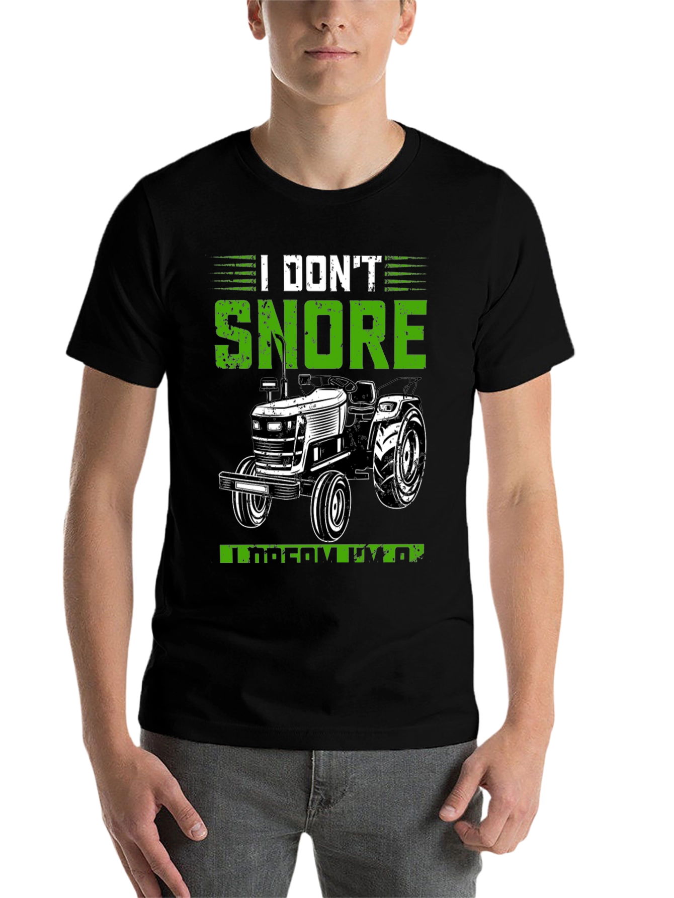 Black I Don't Snore I Dream Tractor Black Graphic Tee view 7
