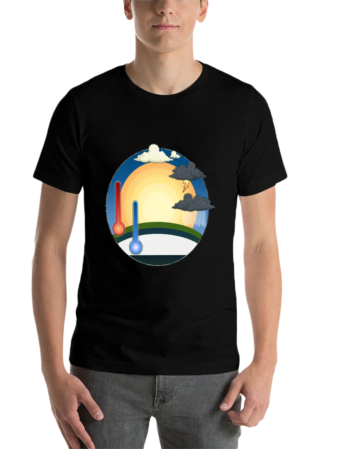 Black Climate Change T-Shirt - Hot & Cold Weather Tee view 7