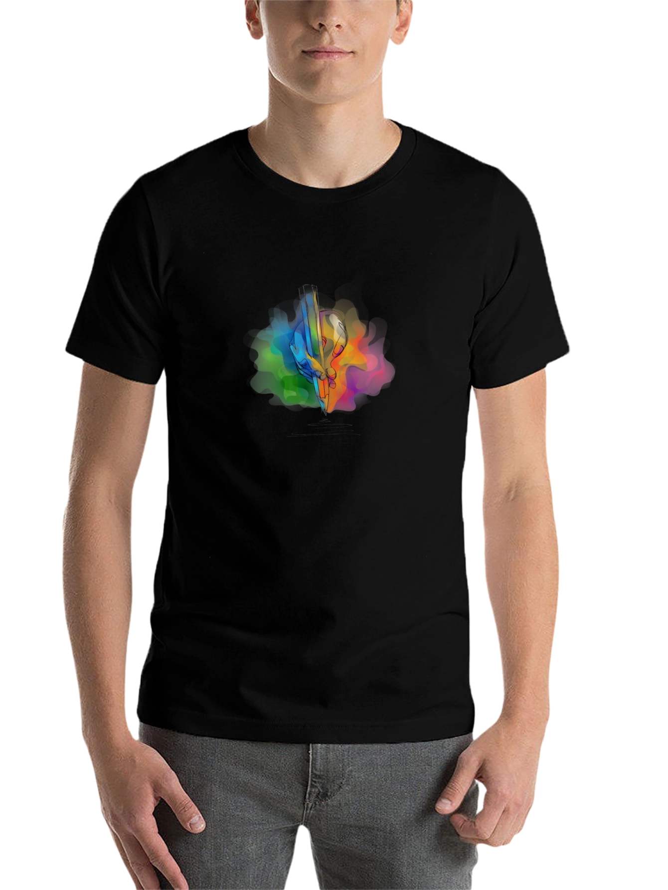 Colorful Guitar Graphic Tee - Men's Black T-Shirt - 7