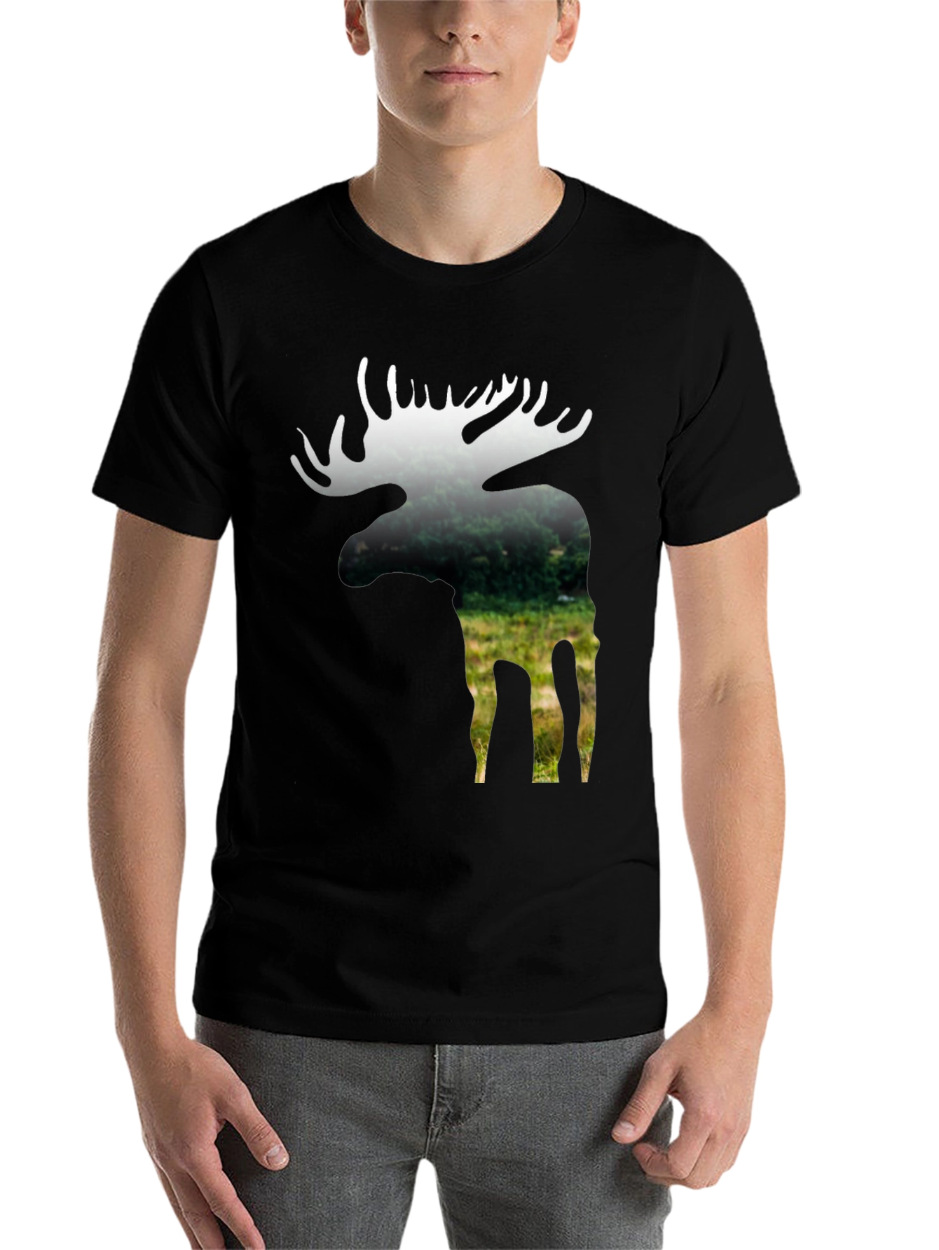 Black Nature Moose Graphic Tee - Black Cotton Blend view 7