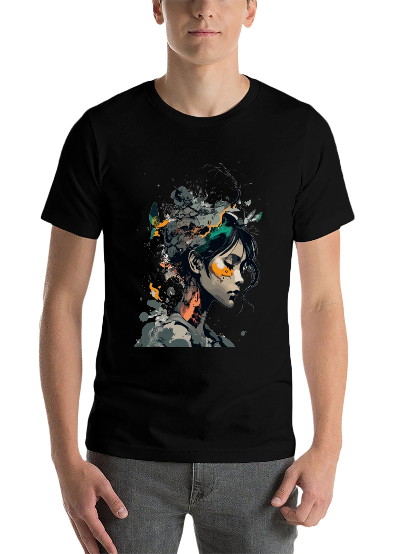 Black Artistic Woman Graphic Black T-Shirt view 7