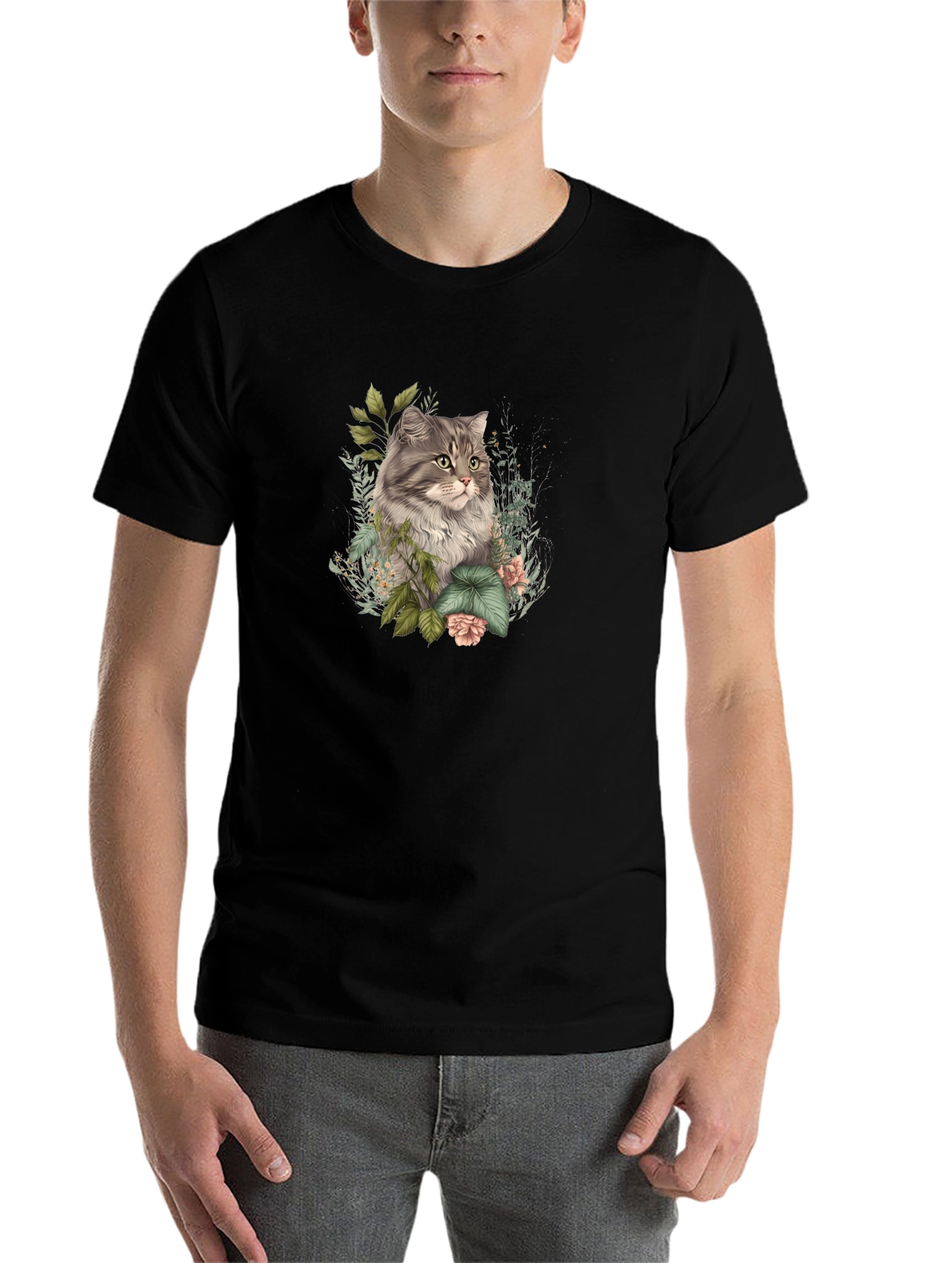 Black Floral Cat Graphic Tee - Stylish Comfort view 7