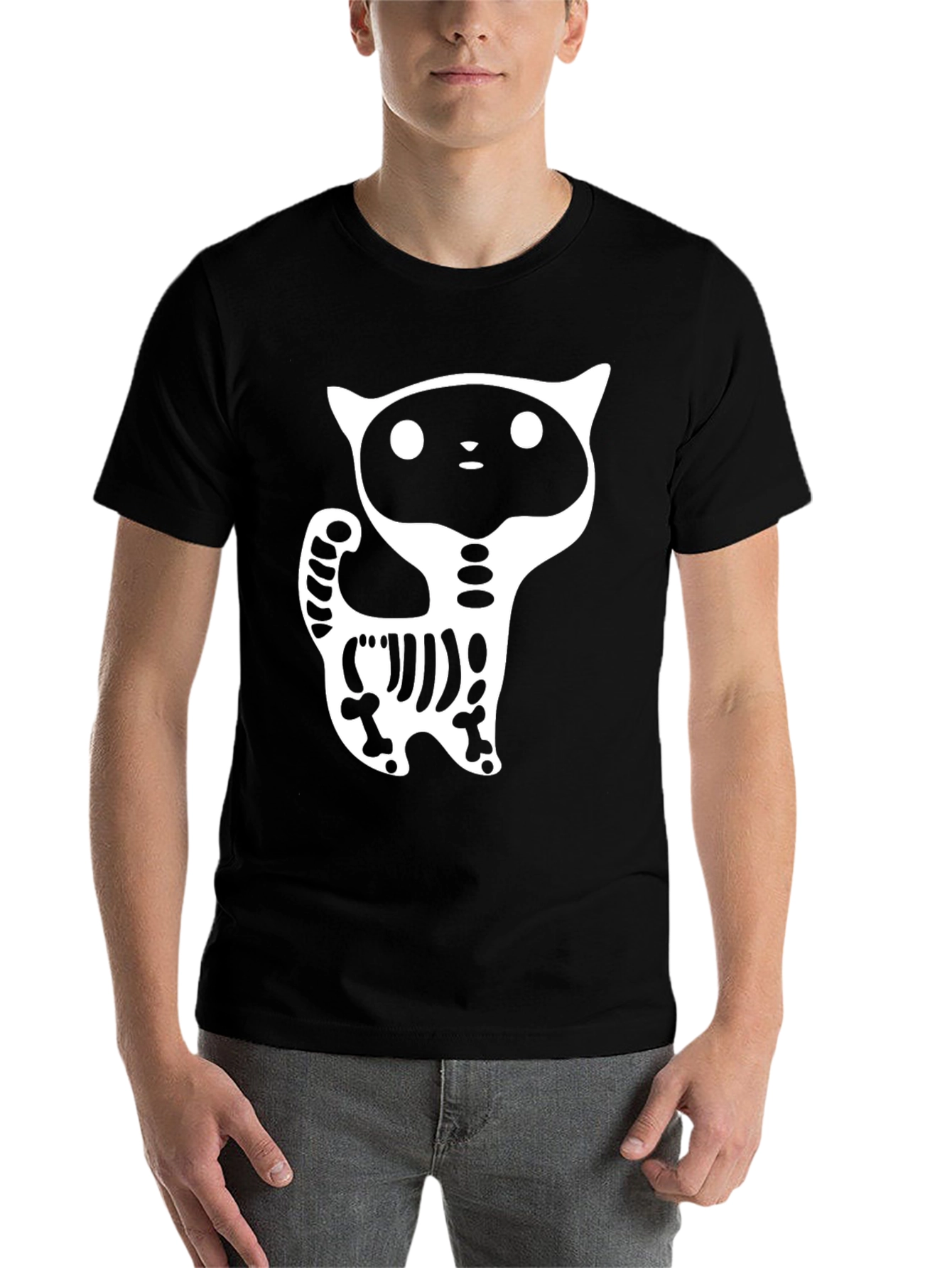 Black Skeleton Cat Graphic T-Shirt - Halloween Ready view 7