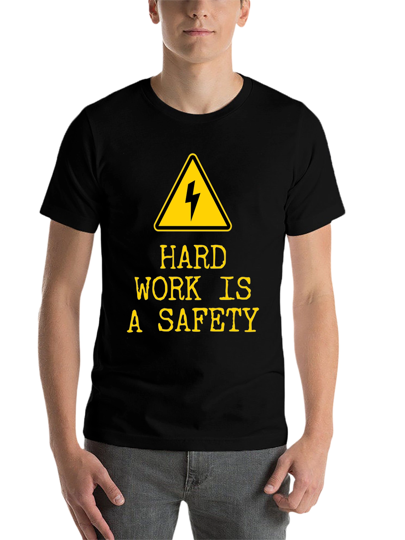 Black Hard Work is A Safety T-Shirt - Black view 7