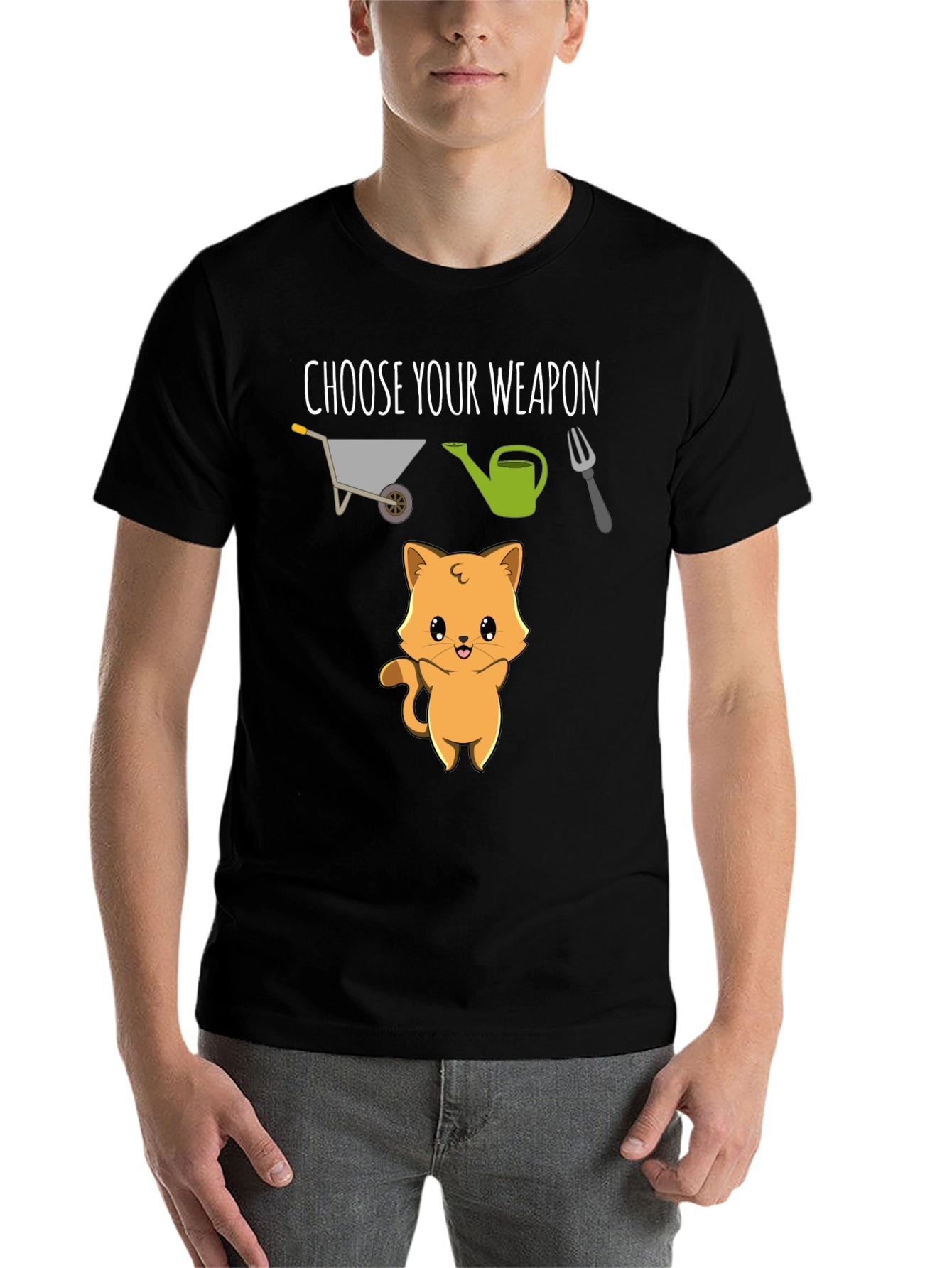 Black Choose Your Weapon Cute Cat T-Shirt view 7