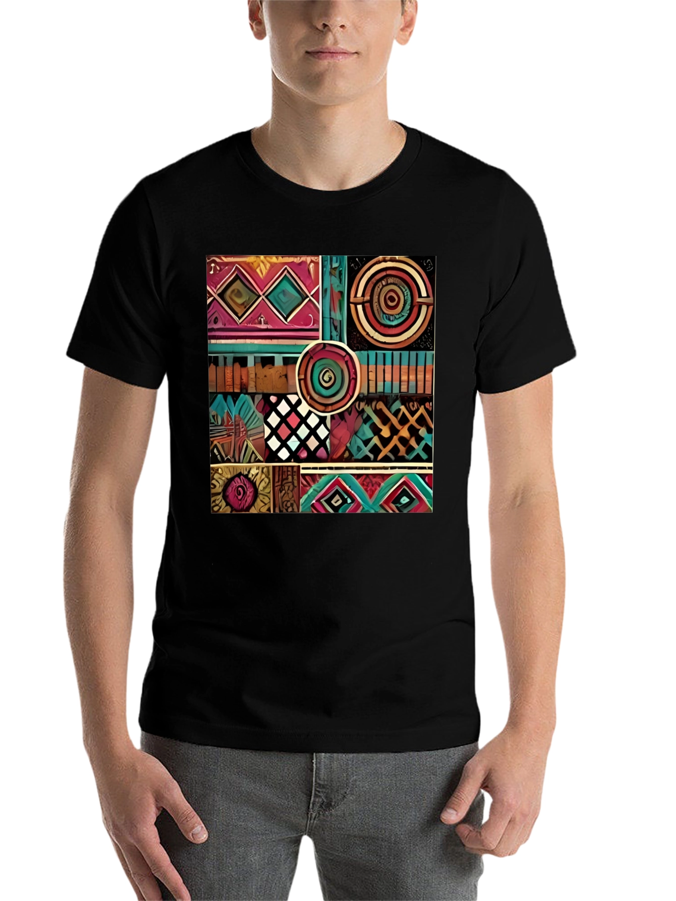Black Abstract Pattern Graphic Print T-Shirt view 7