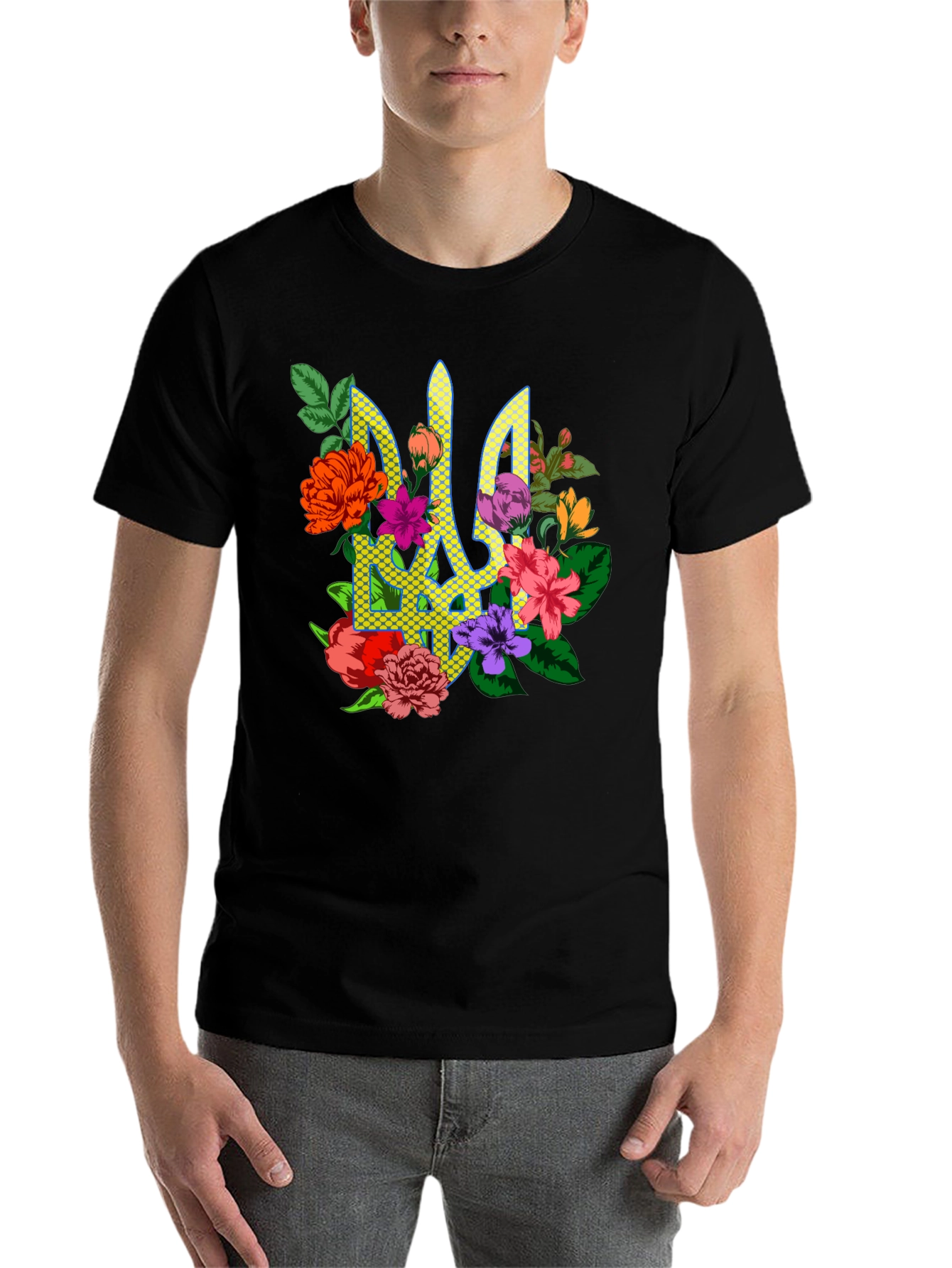 Black Floral Ukraine Emblem T-Shirt view 7