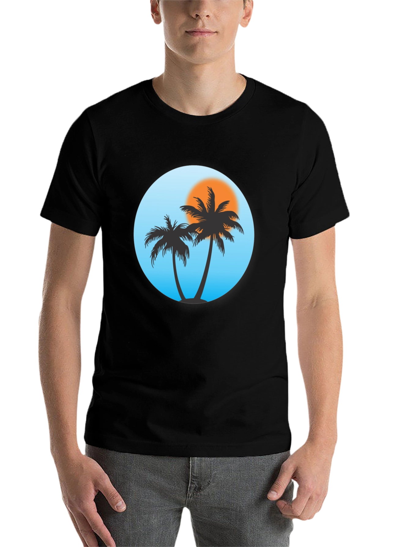 Black Tropical Palm Tree Black T-Shirt view 7