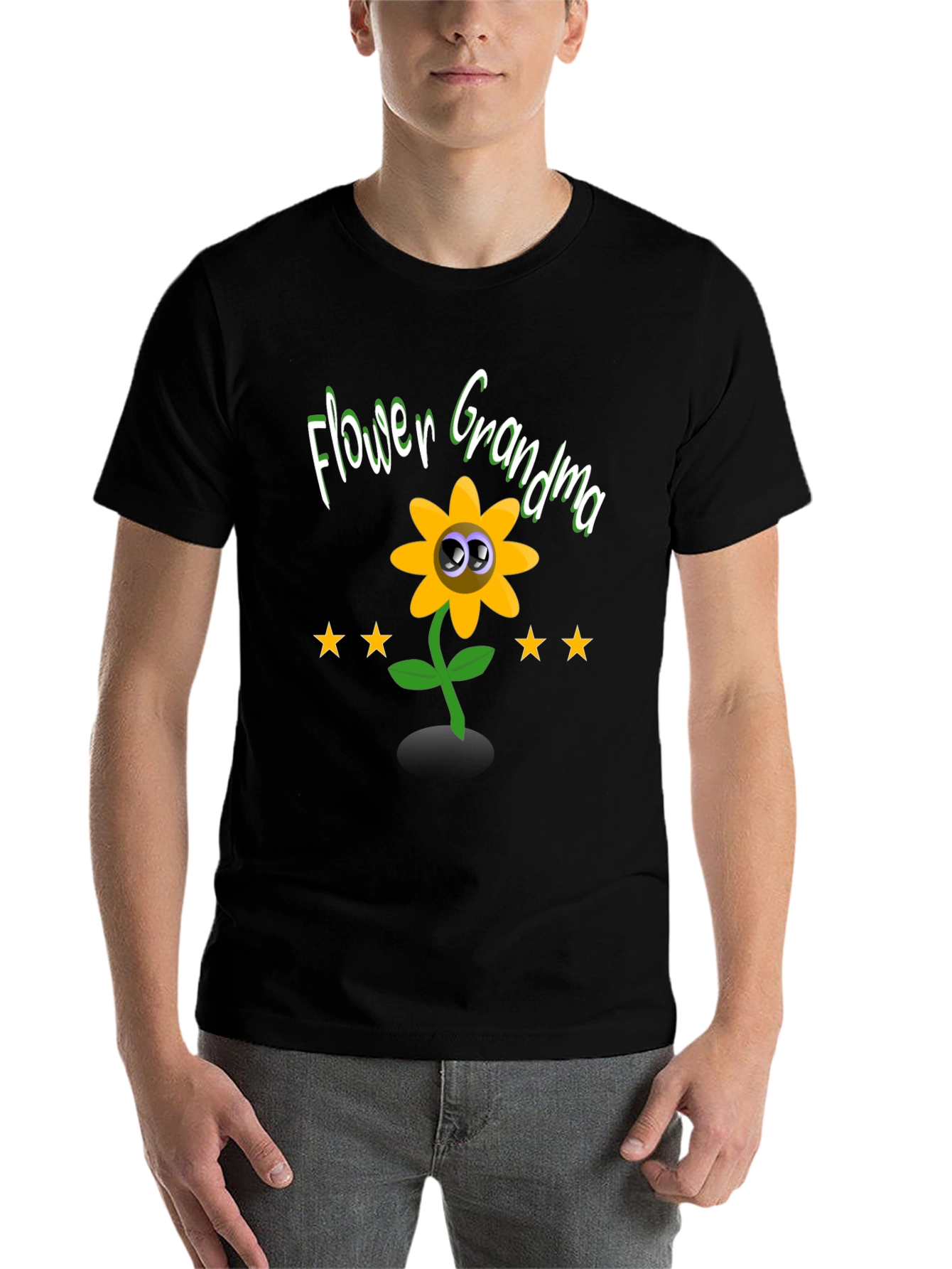 Black Flower Grandma T-Shirt - Cute Cartoon Sunflower Tee view 7